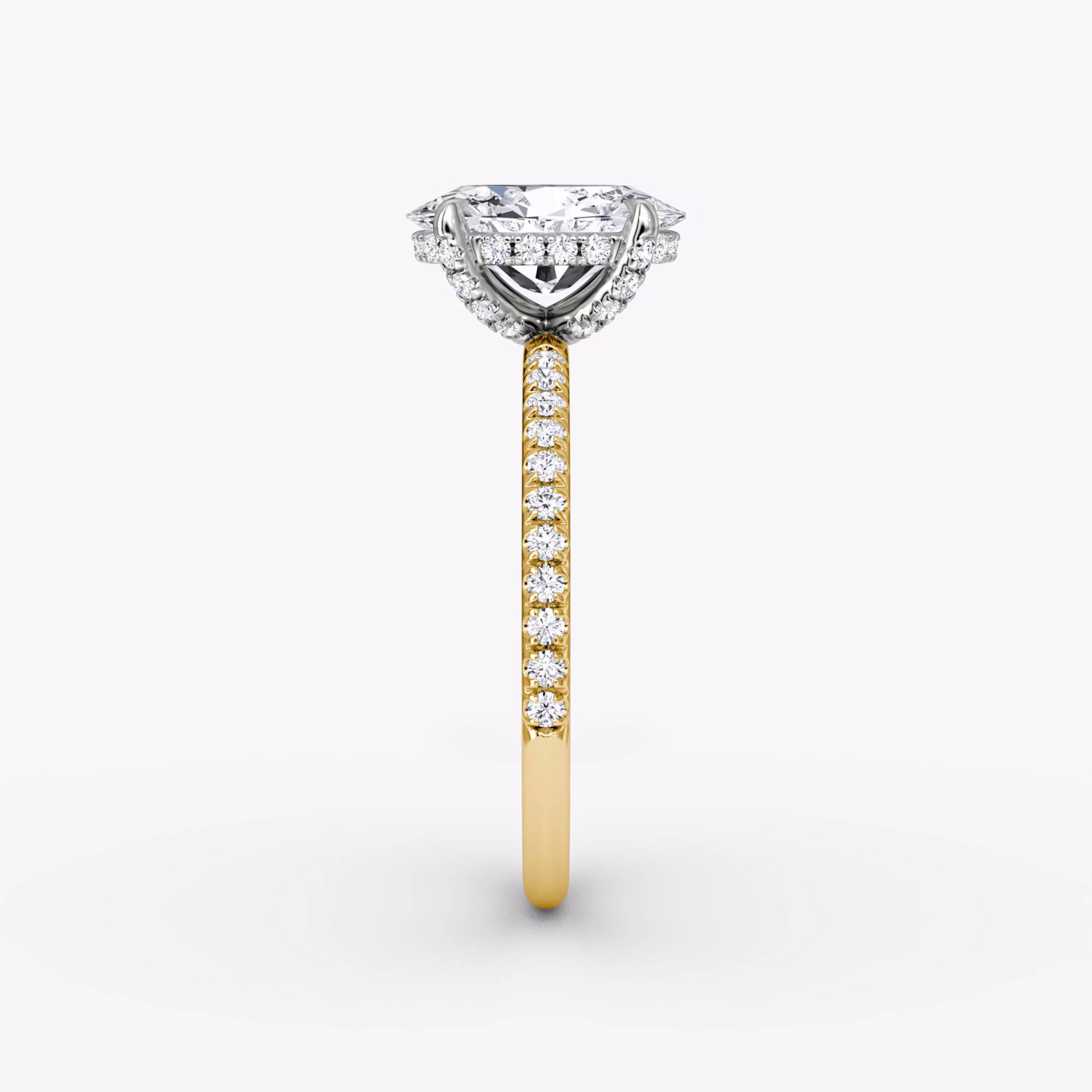 The Classic Hidden Halo | Oval | 18k | Yellow Gold and Platinum | bandAccent: Pavé | bandWidth: standard | prongStyle: Pavé | diamondOrientation: vertical | caratWeight: other