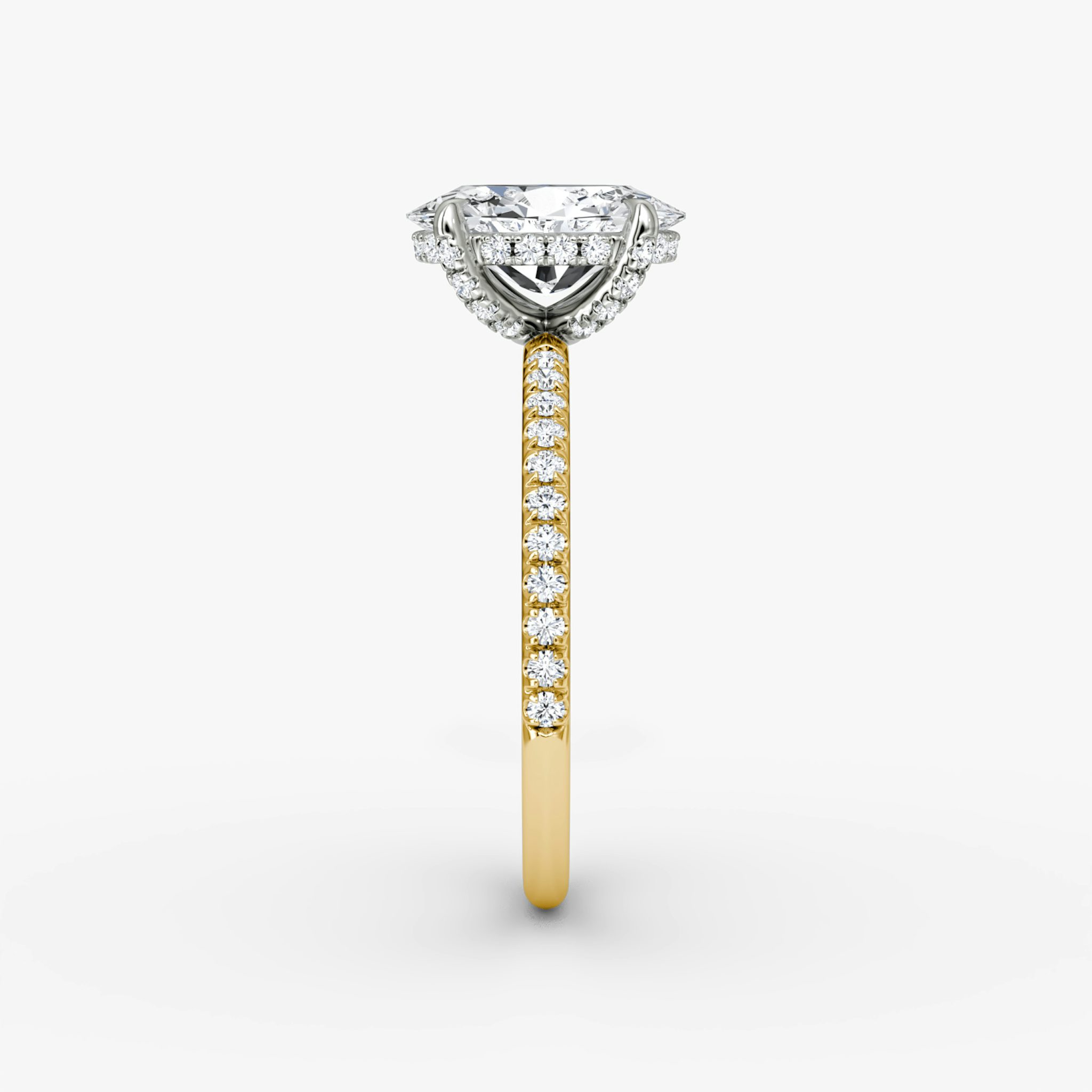 The Classic Hidden Halo | Oval | 18k | Yellow Gold and Platinum | bandAccent: Pavé | bandWidth: standard | prongStyle: Pavé | diamondOrientation: vertical | caratWeight: other
