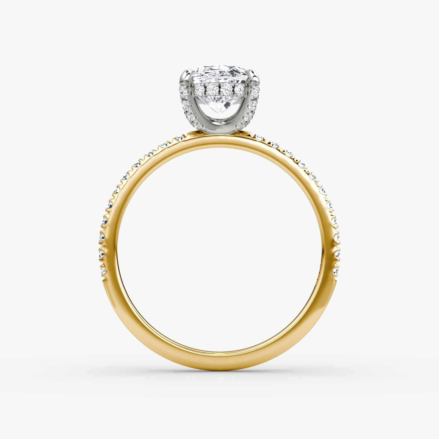 The Classic Hidden Halo | Oval | 18k | Yellow Gold and Platinum | bandAccent: Pavé | bandWidth: standard | prongStyle: Pavé | diamondOrientation: vertical | caratWeight: other