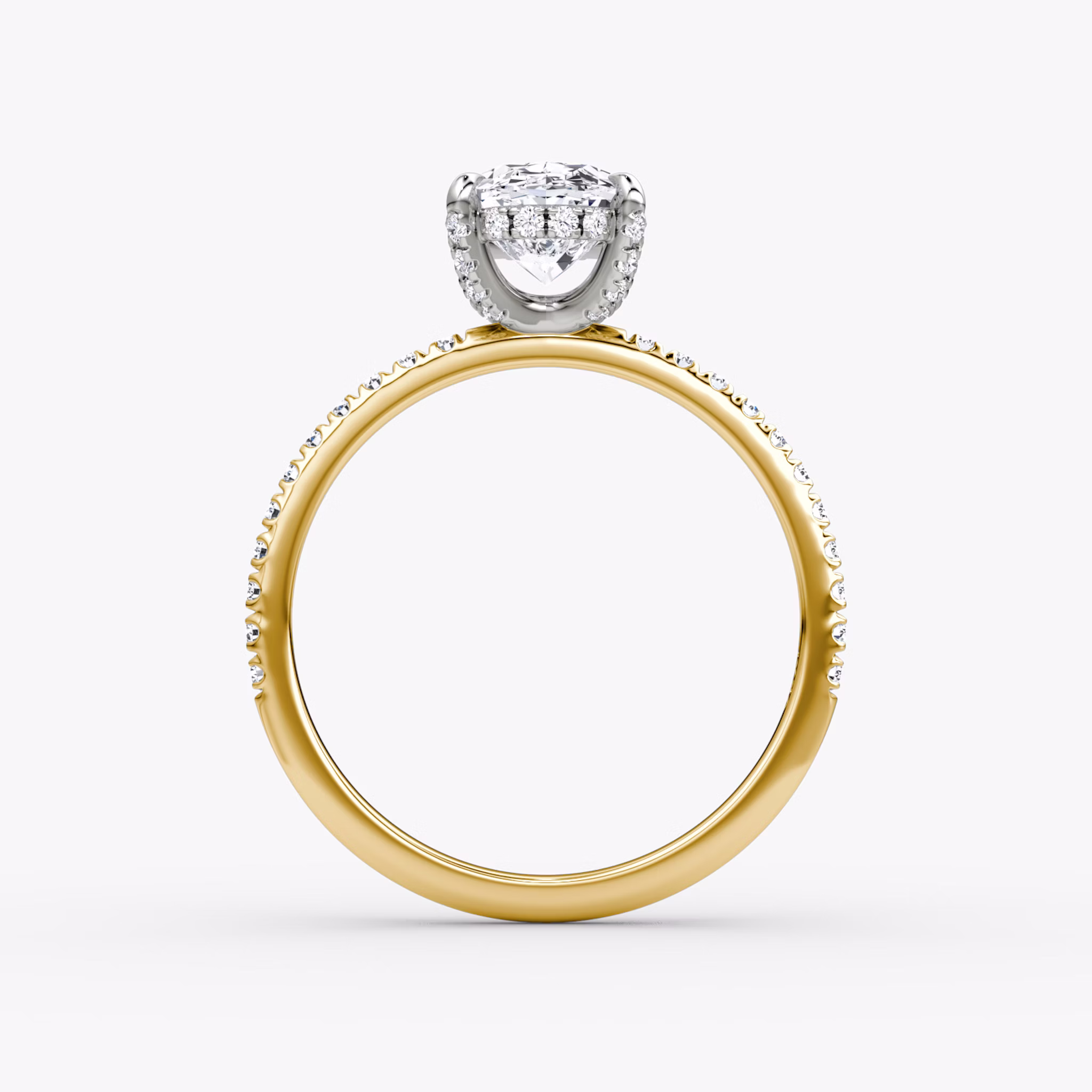 The Classic Hidden Halo | Oval | 18k | Yellow Gold and Platinum | bandAccent: Pavé | bandWidth: standard | prongStyle: Pavé | diamondOrientation: vertical | caratWeight: other