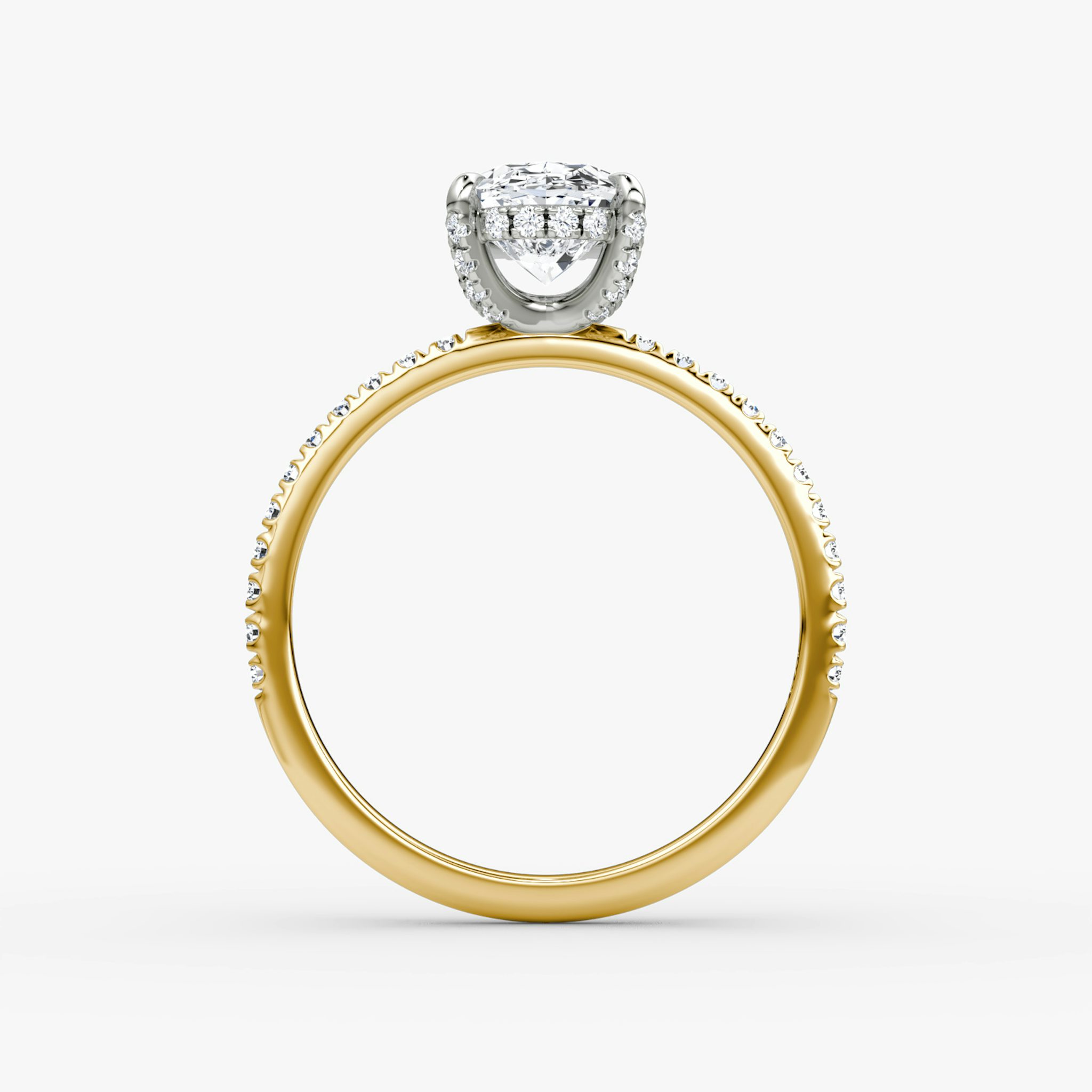 The Classic Hidden Halo | Oval | 18k | Yellow Gold and Platinum | bandAccent: Pavé | bandWidth: standard | prongStyle: Pavé | diamondOrientation: vertical | caratWeight: other