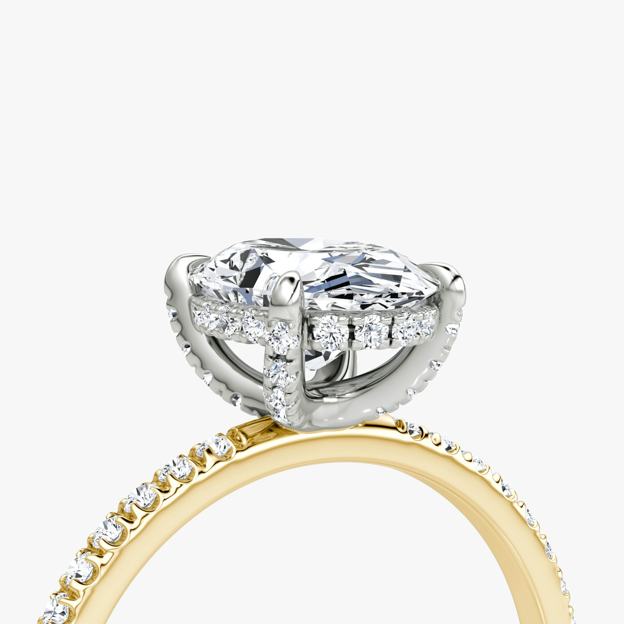 The Classic Hidden Halo | Oval | 18k | Yellow Gold and Platinum | bandAccent: Pavé | bandWidth: standard | prongStyle: Pavé | diamondOrientation: vertical | caratWeight: other