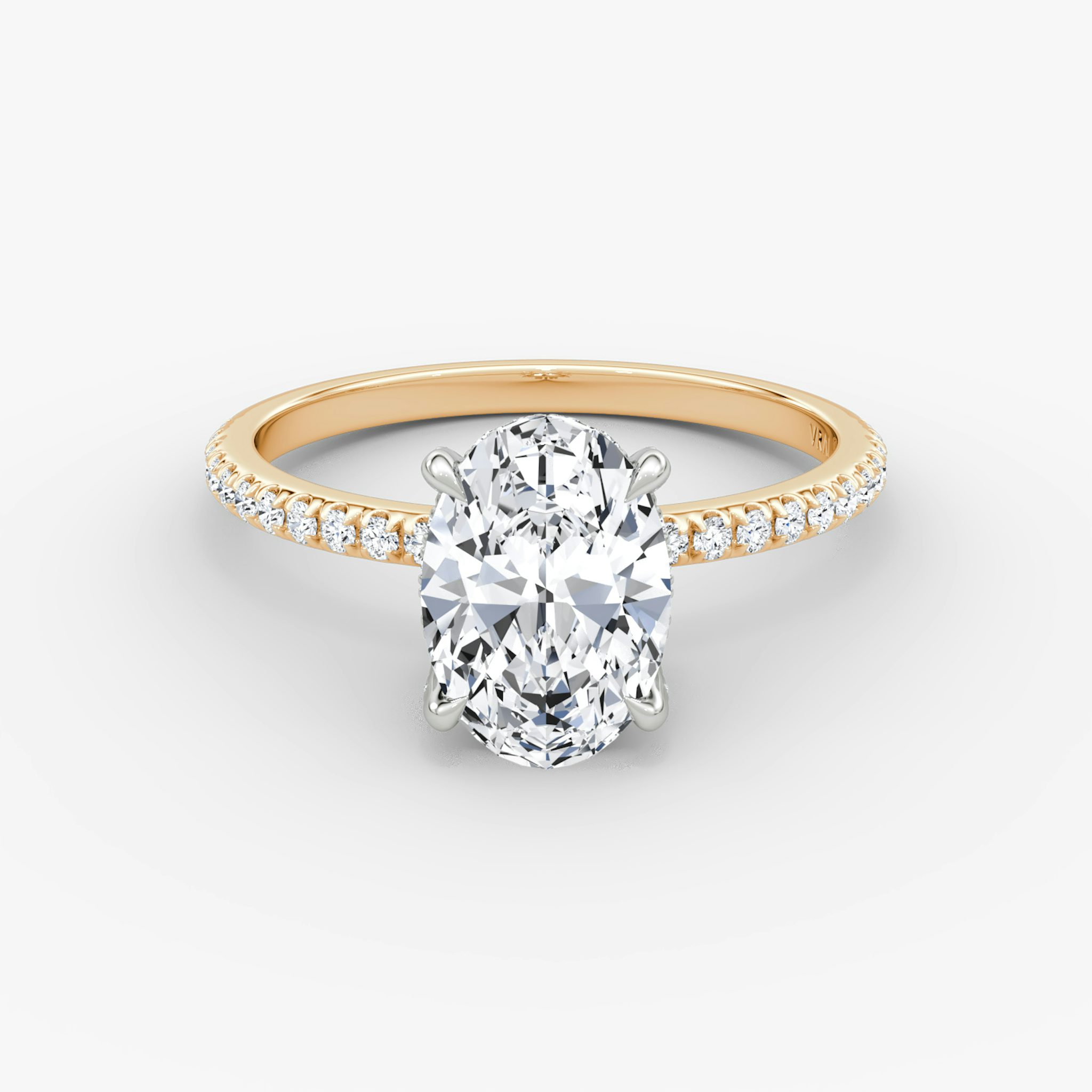 The Classic Hidden Halo | Oval | 14k | Rose Gold and Platinum | bandAccent: Pavé | bandWidth: standard | prongStyle: Pavé | diamondOrientation: vertical | caratWeight: other
