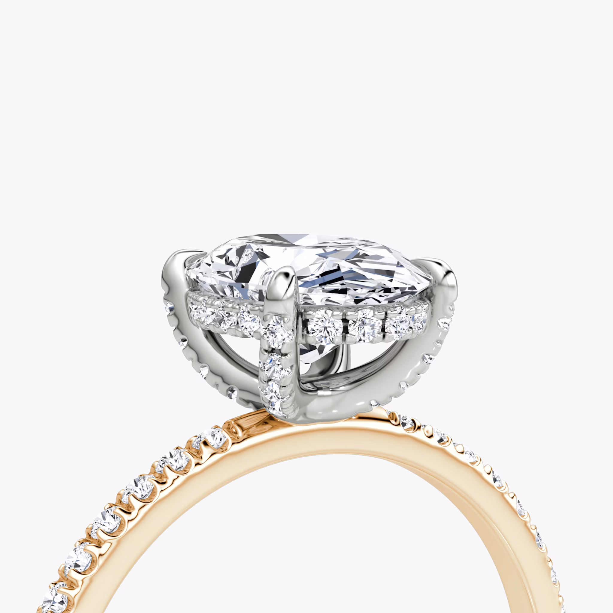 The Classic Hidden Halo | Oval | 14k | Rose Gold and Platinum | bandAccent: Pavé | bandWidth: standard | prongStyle: Pavé | diamondOrientation: vertical | caratWeight: other