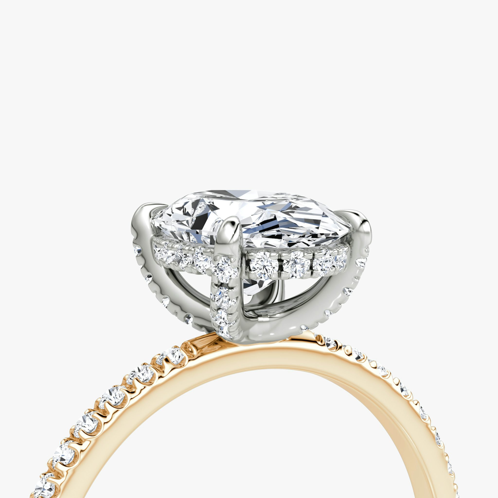 The Classic Hidden Halo | Oval | 14k | Rose Gold and Platinum | bandAccent: Pavé | bandWidth: standard | prongStyle: Pavé | diamondOrientation: vertical | caratWeight: other