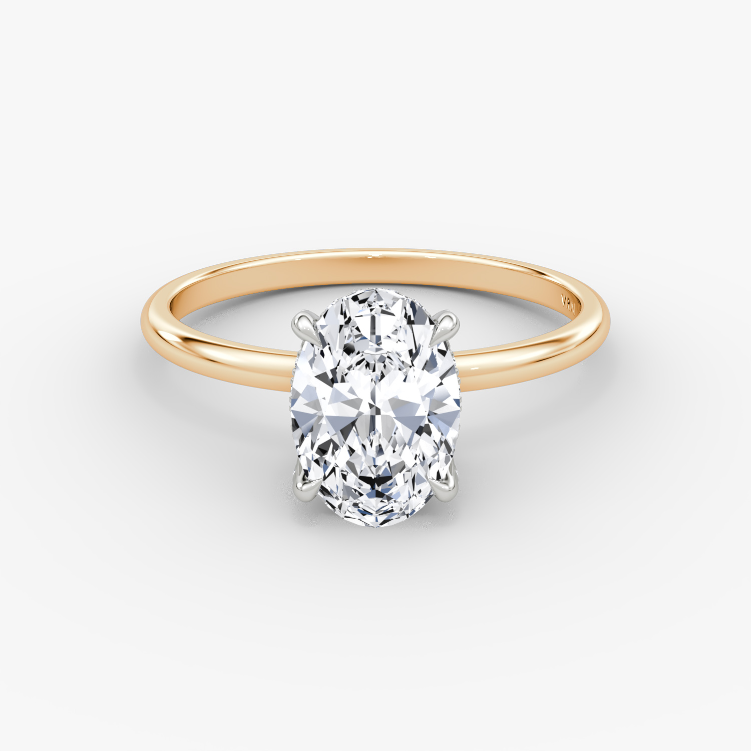 Anillo de compromiso Classic Hidden Halo | Oval | 14k | Oro rosa y platino | bandAccent: Simple | bandWidth: standard | prongStyle: Pavé | diamondOrientation: vertical | caratWeight: other