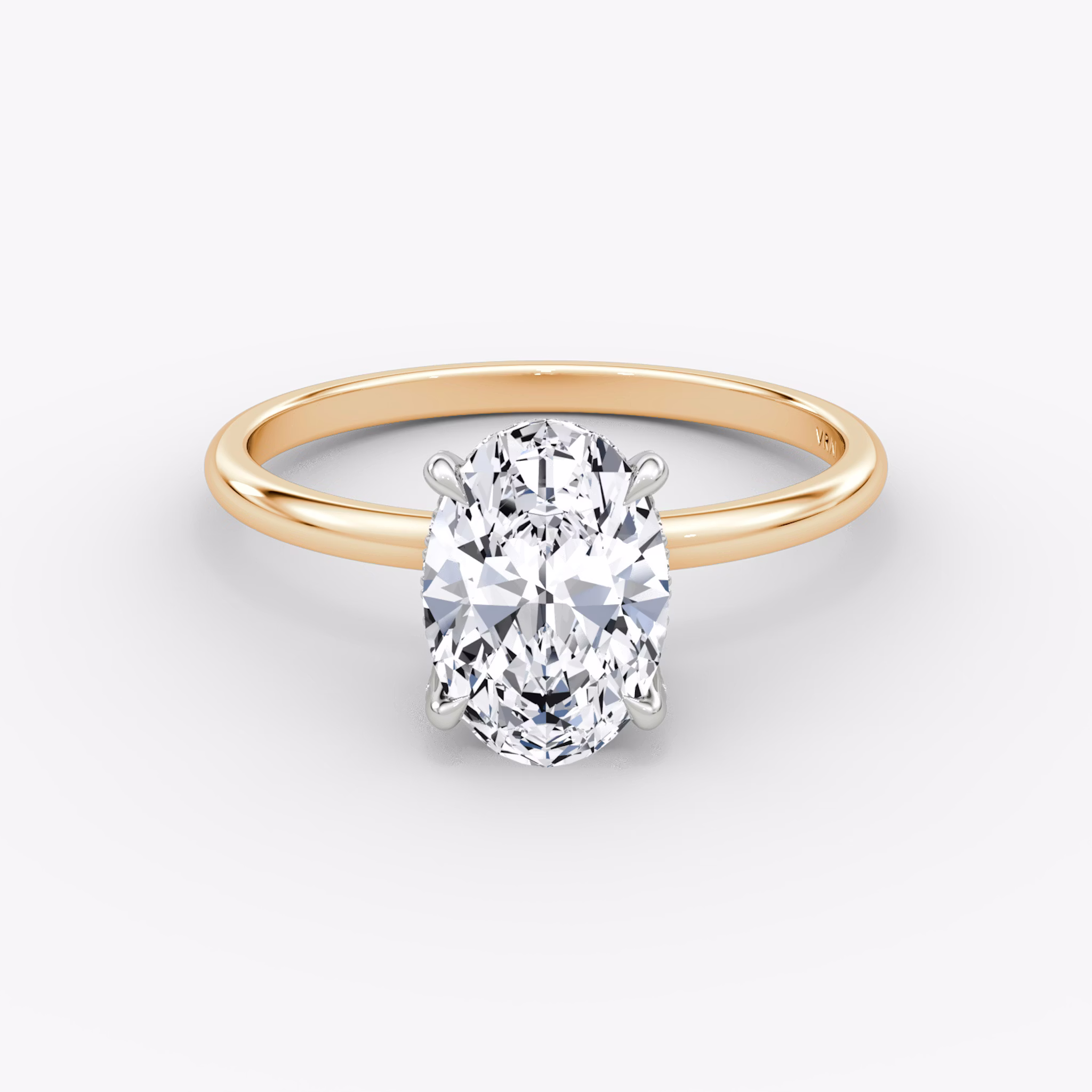 Anillo de compromiso Classic Hidden Halo | Oval | 14k | Oro rosa y platino | bandAccent: Simple | bandWidth: standard | prongStyle: Pavé | diamondOrientation: vertical | caratWeight: other