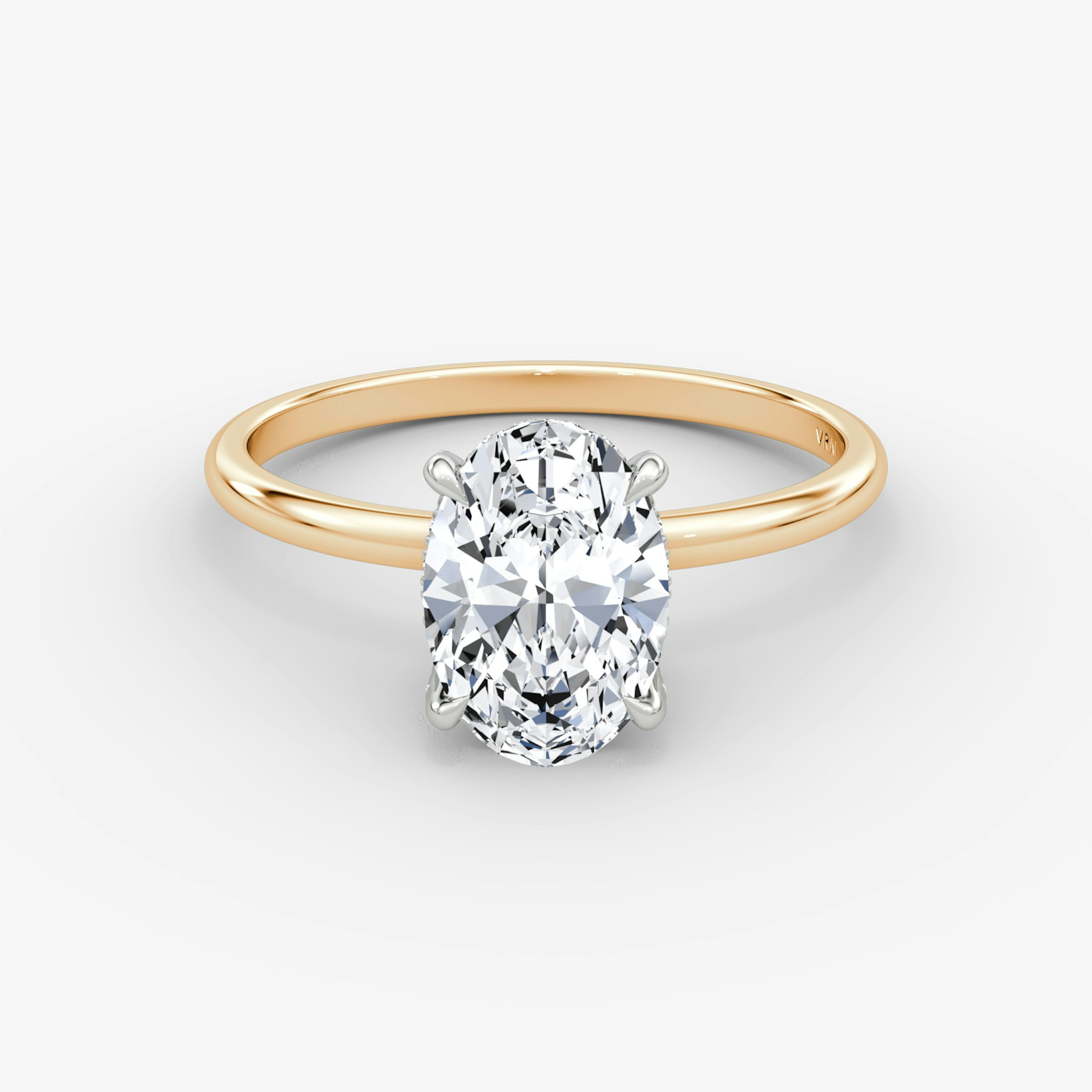 Anillo de compromiso Classic Hidden Halo | Oval | 14k | Oro rosa y platino | bandAccent: Simple | bandWidth: standard | prongStyle: Pavé | diamondOrientation: vertical | caratWeight: other