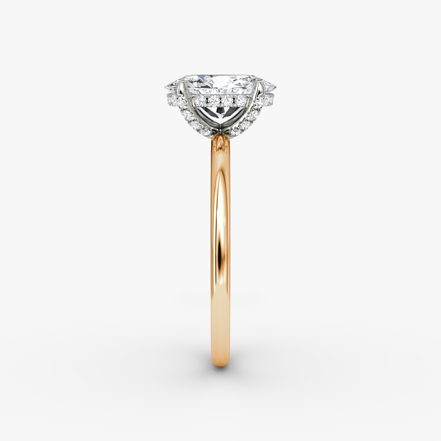 Anillo de compromiso Classic Hidden Halo | Oval | 14k | Oro rosa y platino | bandAccent: Simple | bandWidth: standard | prongStyle: Pavé | diamondOrientation: vertical | caratWeight: other