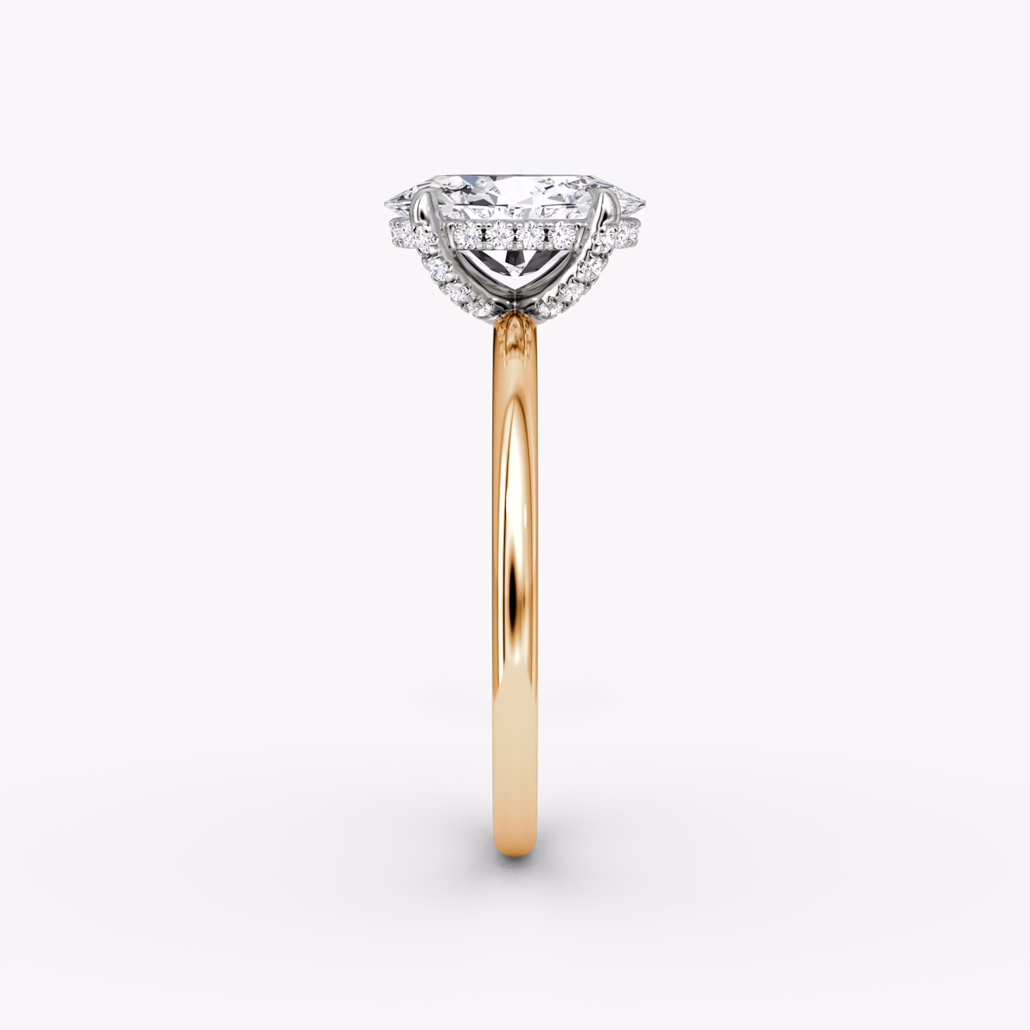 Anillo de compromiso Classic Hidden Halo | Oval | 14k | Oro rosa y platino | bandAccent: Simple | bandWidth: standard | prongStyle: Pavé | diamondOrientation: vertical | caratWeight: other