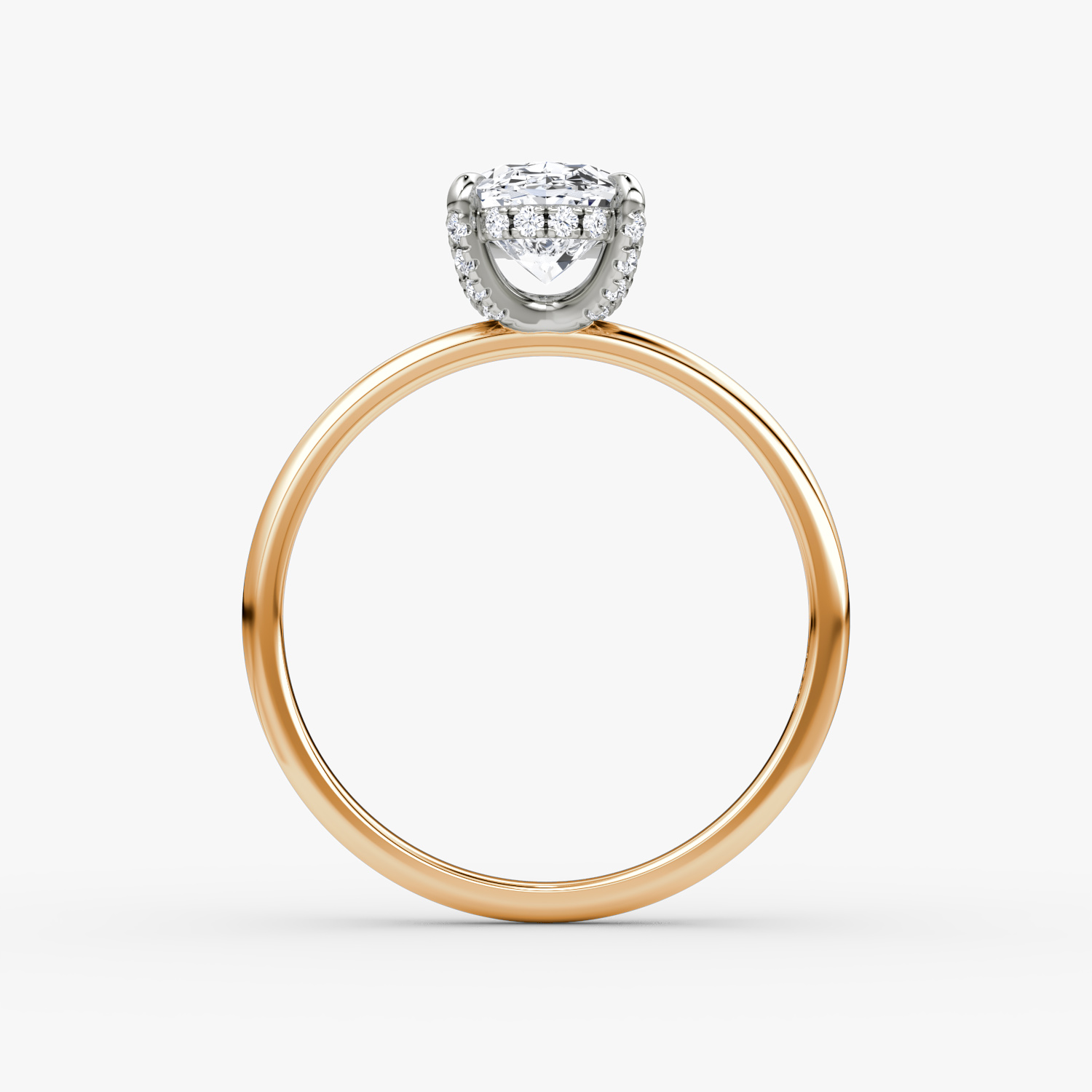 Anillo de compromiso Classic Hidden Halo | Oval | 14k | Oro rosa y platino | bandAccent: Simple | bandWidth: standard | prongStyle: Pavé | diamondOrientation: vertical | caratWeight: other