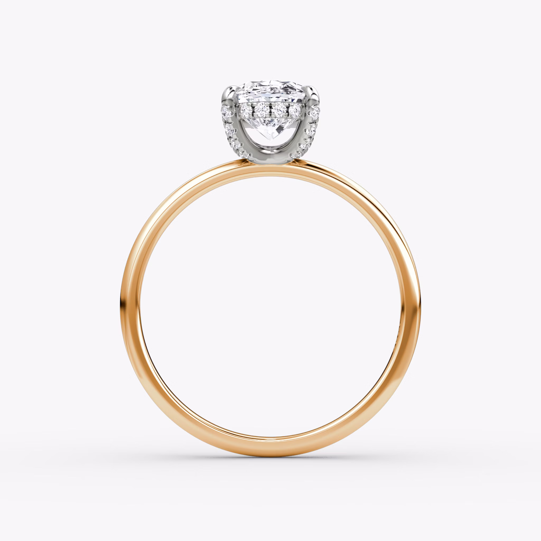 Anillo de compromiso Classic Hidden Halo | Oval | 14k | Oro rosa y platino | bandAccent: Simple | bandWidth: standard | prongStyle: Pavé | diamondOrientation: vertical | caratWeight: other