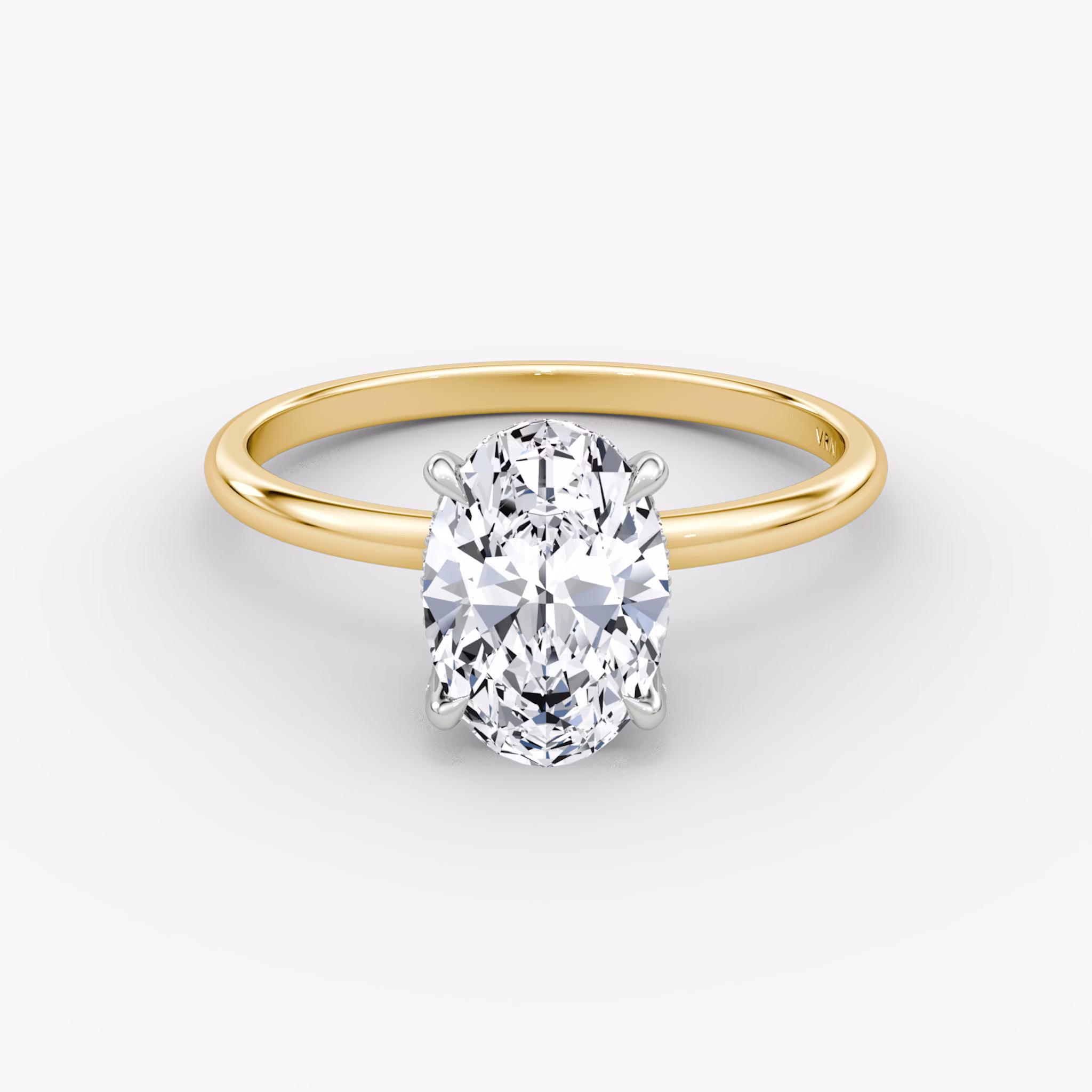 The Classic Hidden Halo | Oval | 18k | Yellow Gold and Platinum | bandAccent: Plain | bandWidth: standard | prongStyle: Pavé | diamondOrientation: vertical | caratWeight: other