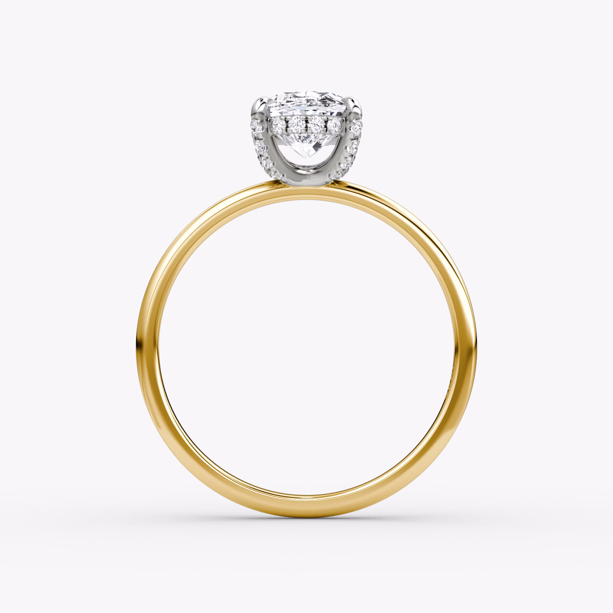 The Classic Hidden Halo | Oval | 18k | Yellow Gold and Platinum | bandAccent: Plain | bandWidth: standard | prongStyle: Pavé | diamondOrientation: vertical | caratWeight: other
