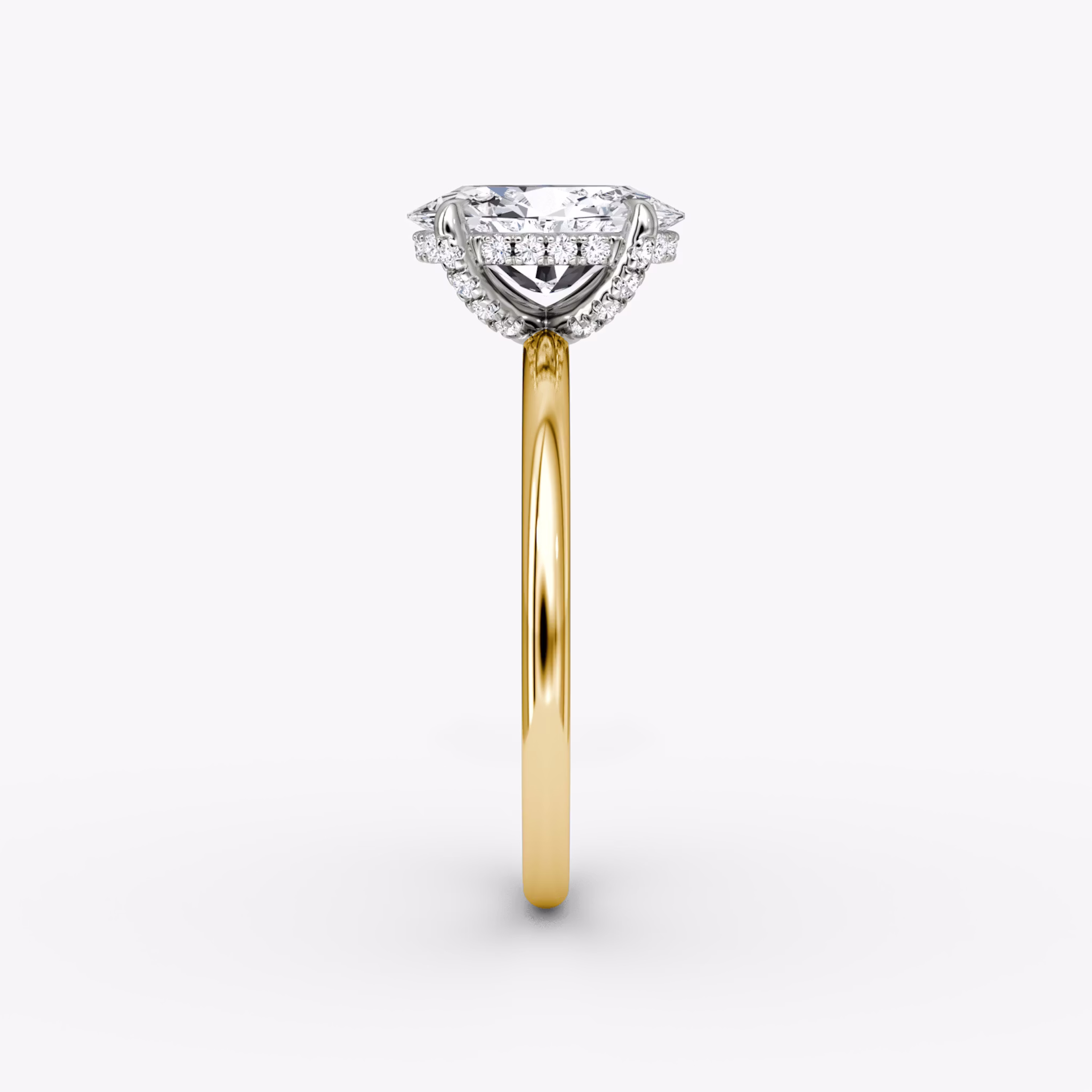 The Classic Hidden Halo | Oval | 18k | Yellow Gold and Platinum | bandAccent: Plain | bandWidth: standard | prongStyle: Pavé | diamondOrientation: vertical | caratWeight: other