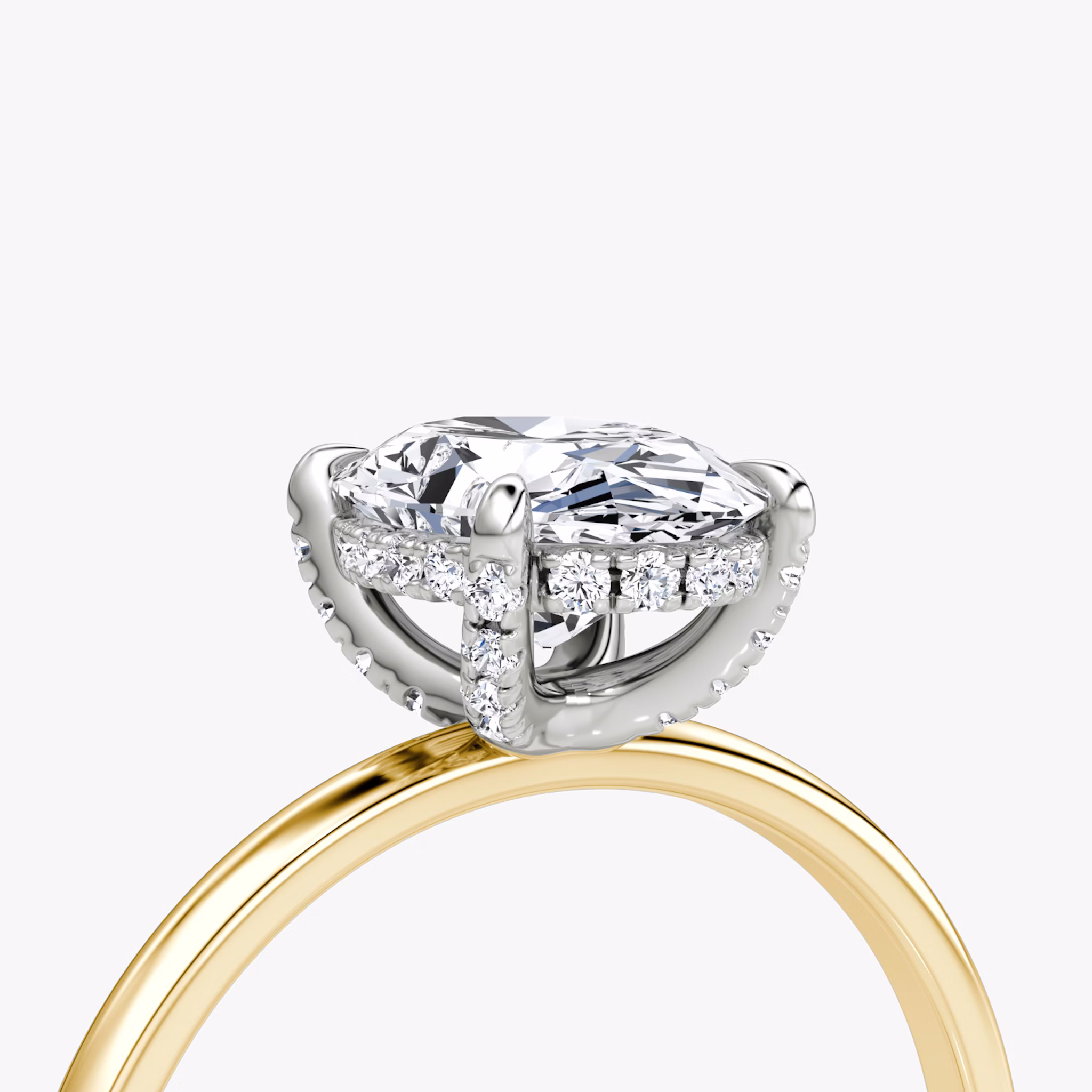 The Classic Hidden Halo | Oval | 18k | Yellow Gold and Platinum | bandAccent: Plain | bandWidth: standard | prongStyle: Pavé | diamondOrientation: vertical | caratWeight: other