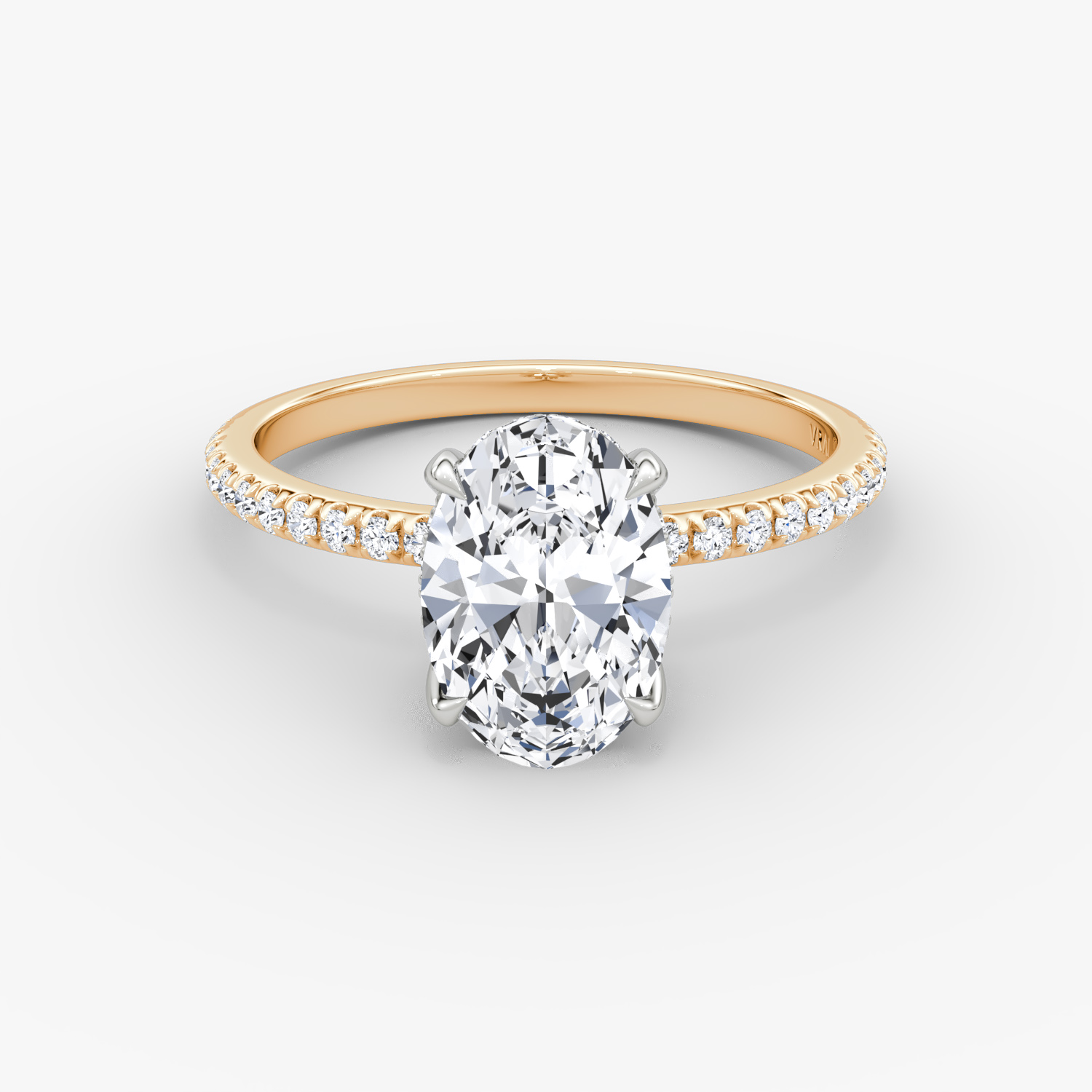 Anillo de compromiso Classic Hidden Halo | Oval | 14k | Oro rosa y platino | bandAccent: Pavé | bandWidth: standard | prongStyle: Simple | diamondOrientation: vertical | caratWeight: other