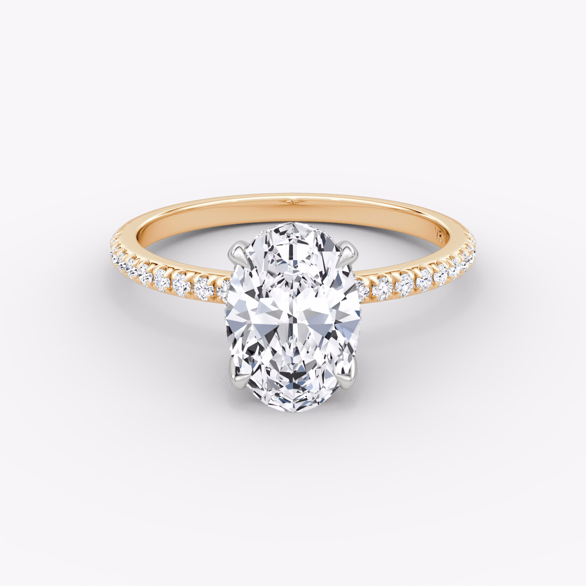 Anillo de compromiso Classic Hidden Halo | Oval | 14k | Oro rosa y platino | bandAccent: Pavé | bandWidth: standard | prongStyle: Simple | diamondOrientation: vertical | caratWeight: other