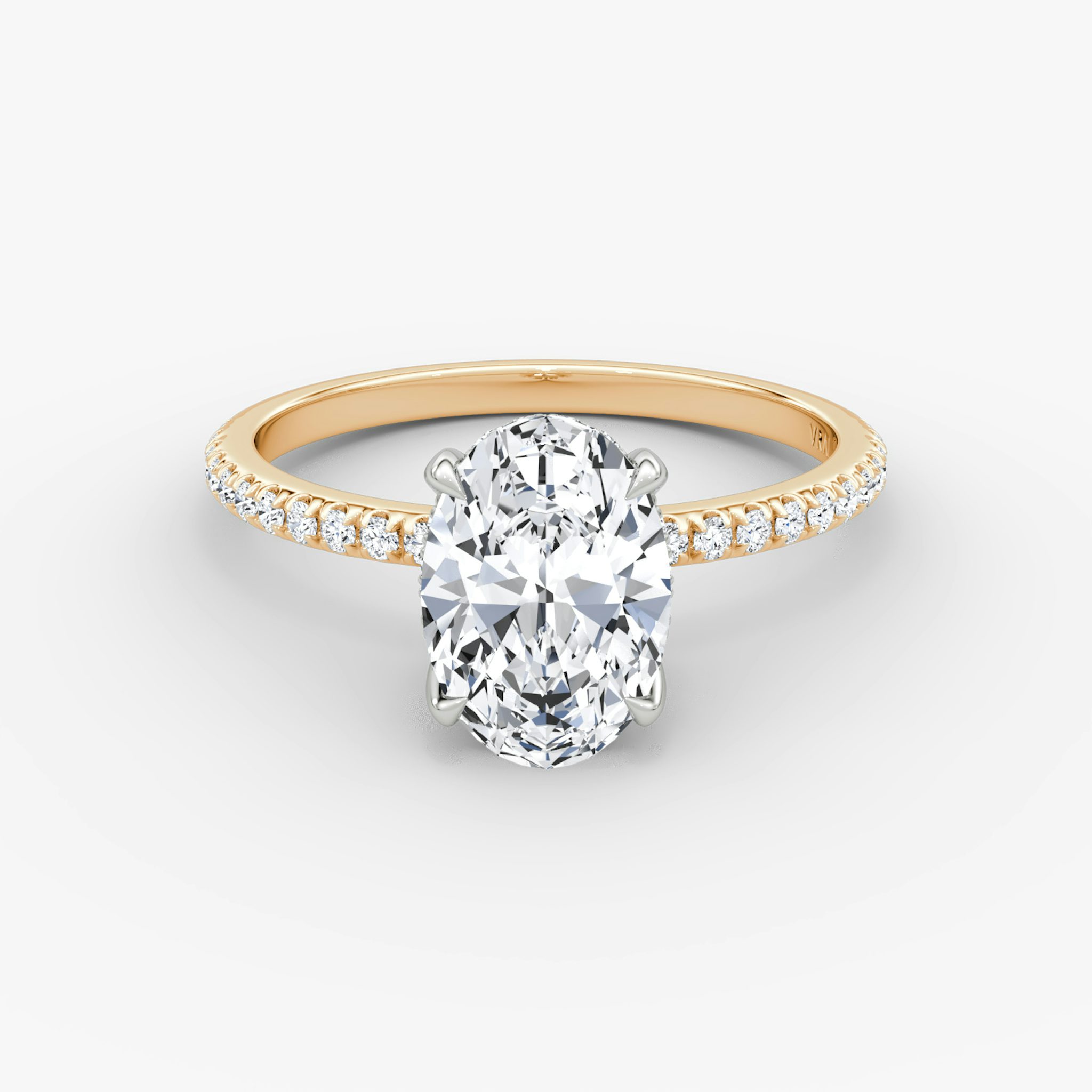 Anillo de compromiso Classic Hidden Halo | Oval | 14k | Oro rosa y platino | bandAccent: Pavé | bandWidth: standard | prongStyle: Simple | diamondOrientation: vertical | caratWeight: other