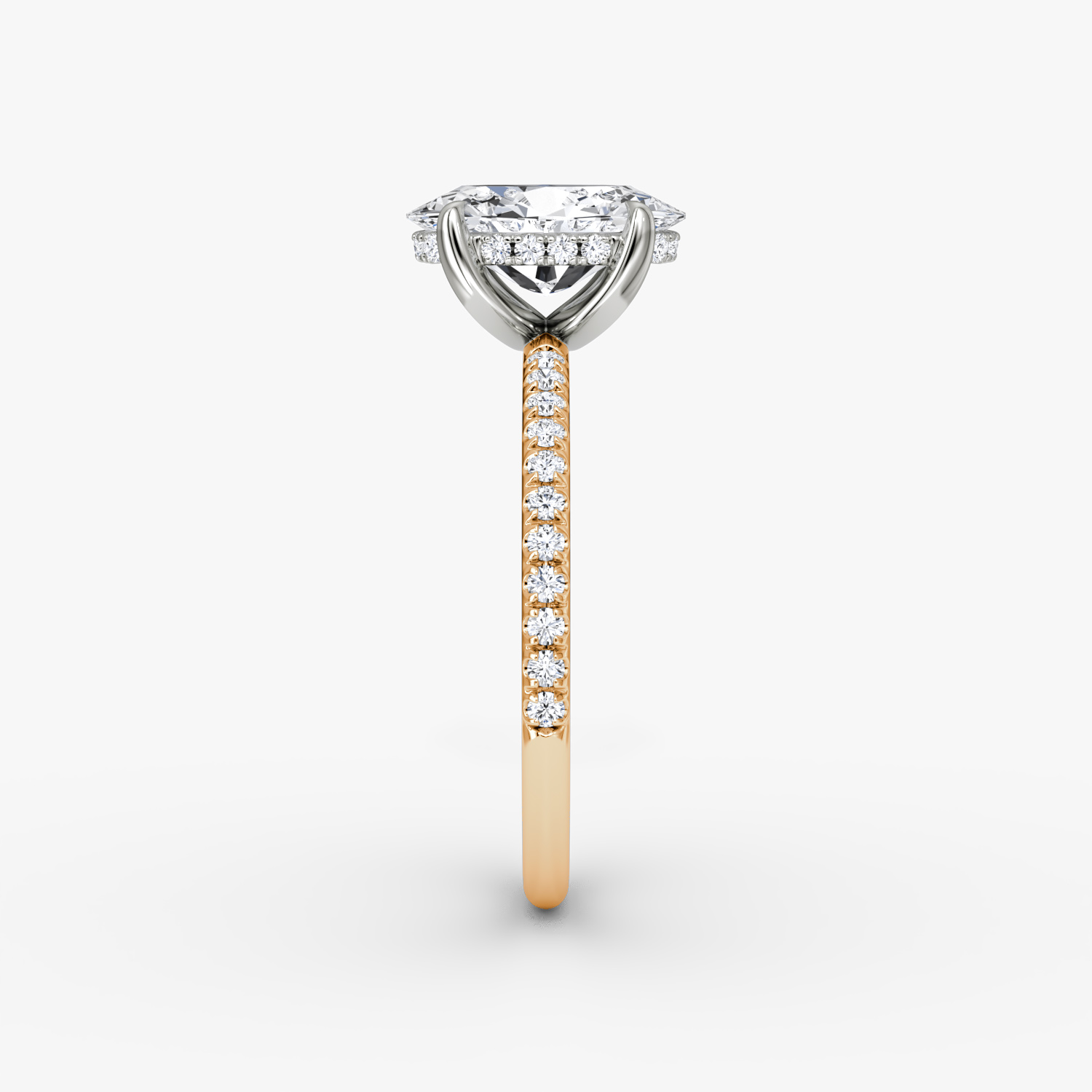 Anillo de compromiso Classic Hidden Halo | Oval | 14k | Oro rosa y platino | bandAccent: Pavé | bandWidth: standard | prongStyle: Simple | diamondOrientation: vertical | caratWeight: other