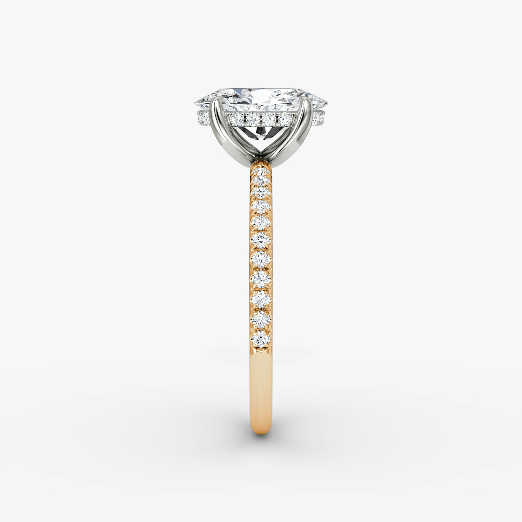 Anillo de compromiso Classic Hidden Halo | Oval | 14k | Oro rosa y platino | bandAccent: Pavé | bandWidth: standard | prongStyle: Simple | diamondOrientation: vertical | caratWeight: other