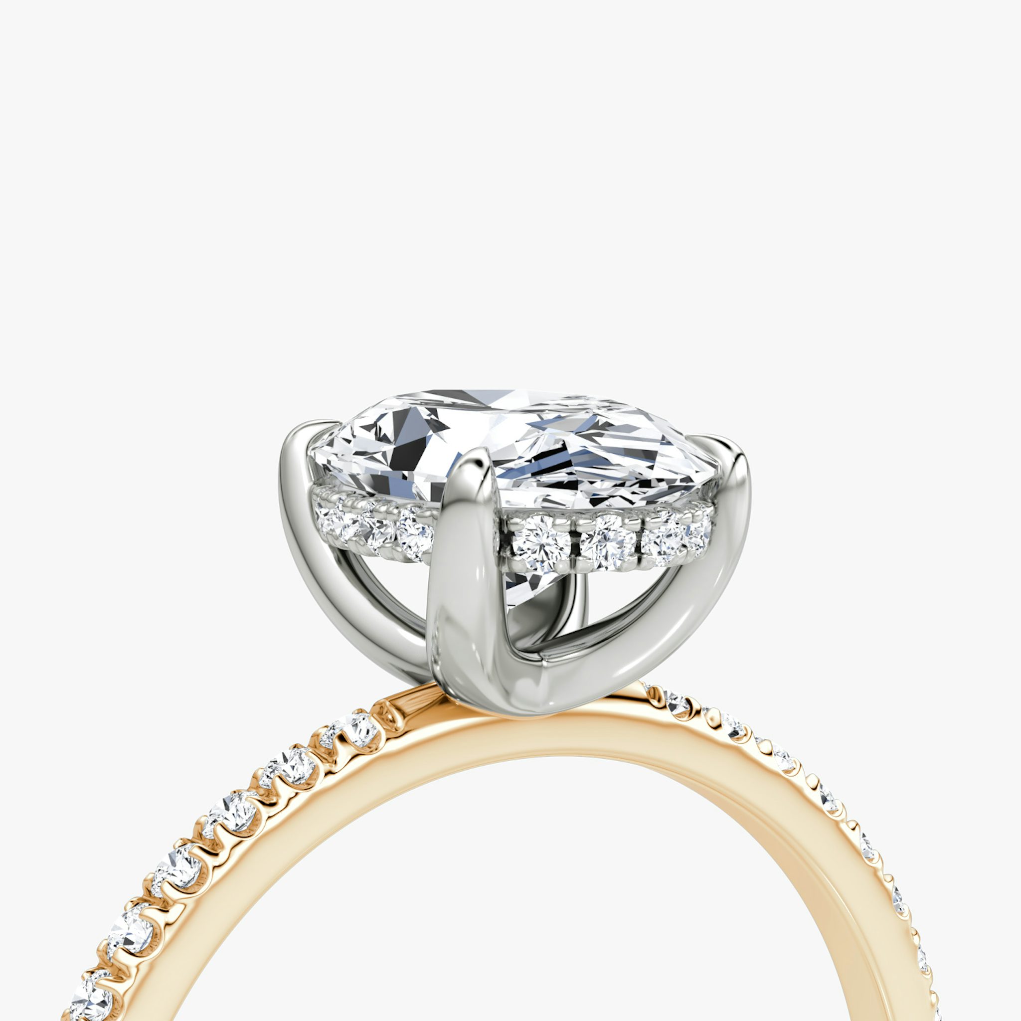 Anillo de compromiso Classic Hidden Halo | Oval | 14k | Oro rosa y platino | bandAccent: Pavé | bandWidth: standard | prongStyle: Simple | diamondOrientation: vertical | caratWeight: other