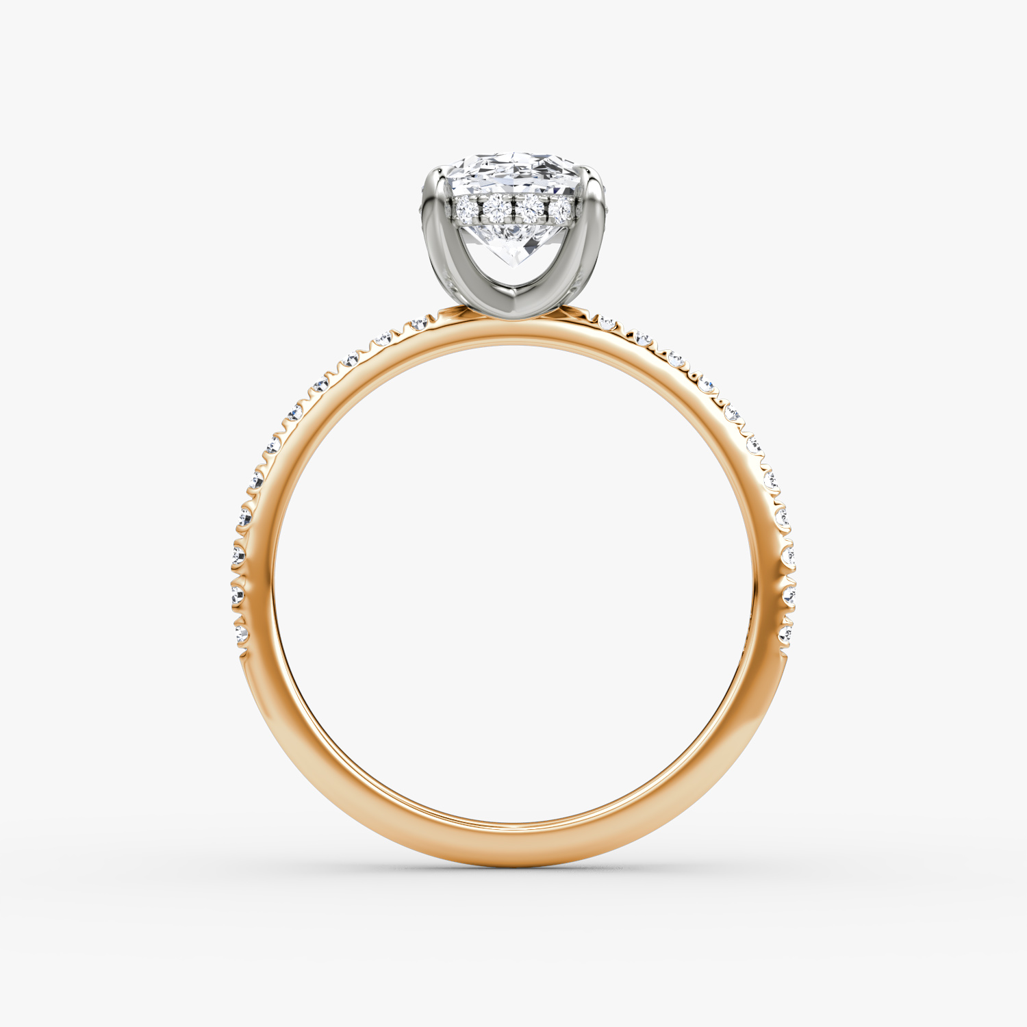 Anillo de compromiso Classic Hidden Halo | Oval | 14k | Oro rosa y platino | bandAccent: Pavé | bandWidth: standard | prongStyle: Simple | diamondOrientation: vertical | caratWeight: other