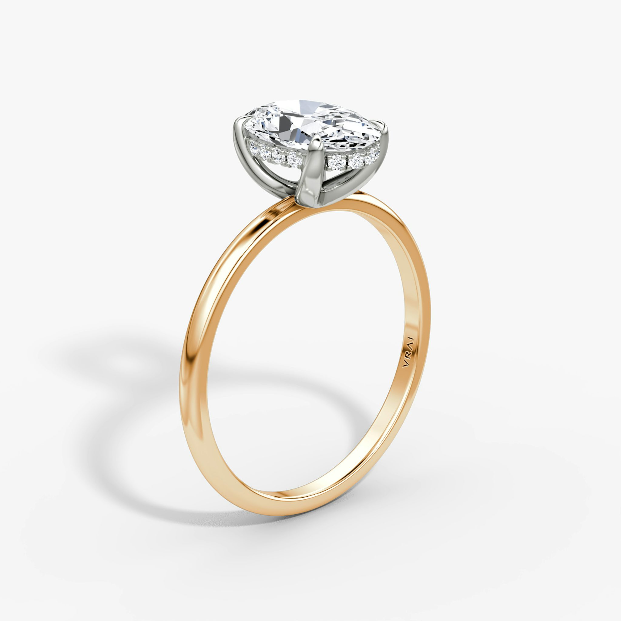 Anillo de compromiso Classic Hidden Halo | Oval | 14k | Oro rosa y platino | bandAccent: Simple | bandWidth: standard | prongStyle: Simple | diamondOrientation: vertical | caratWeight: other