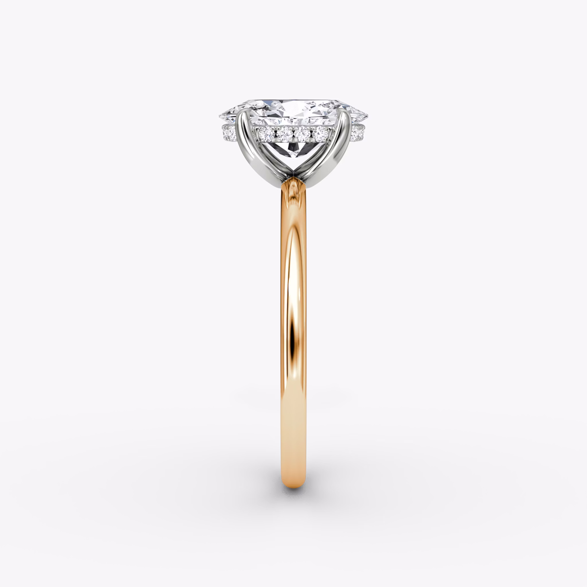 Anillo de compromiso Classic Hidden Halo | Oval | 14k | Oro rosa y platino | bandAccent: Simple | bandWidth: standard | prongStyle: Simple | diamondOrientation: vertical | caratWeight: other