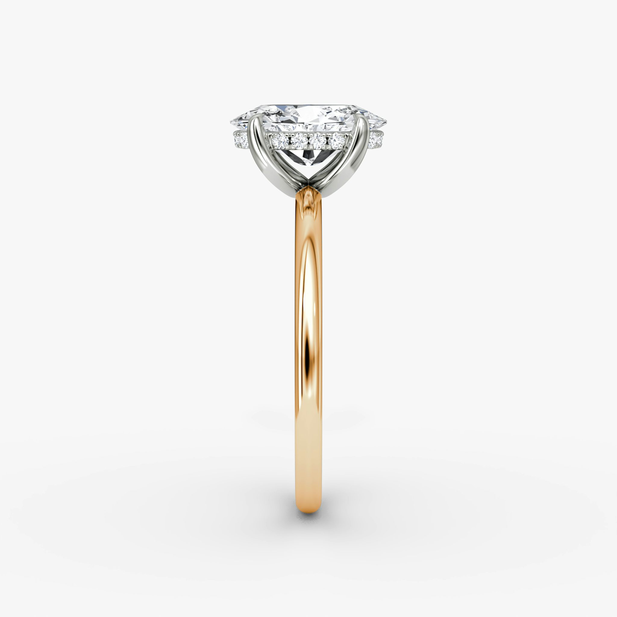 Anillo de compromiso Classic Hidden Halo | Oval | 14k | Oro rosa y platino | bandAccent: Simple | bandWidth: standard | prongStyle: Simple | diamondOrientation: vertical | caratWeight: other