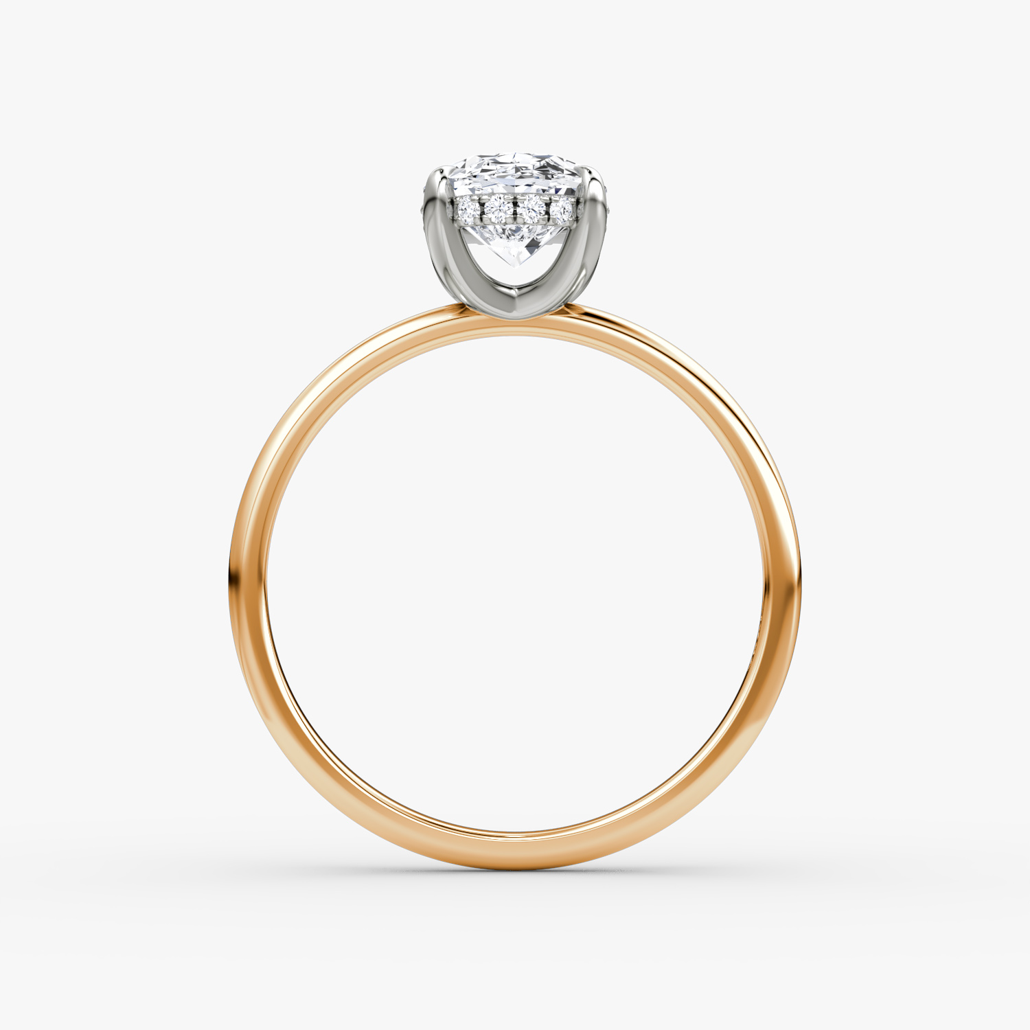 Anillo de compromiso Classic Hidden Halo | Oval | 14k | Oro rosa y platino | bandAccent: Simple | bandWidth: standard | prongStyle: Simple | diamondOrientation: vertical | caratWeight: other
