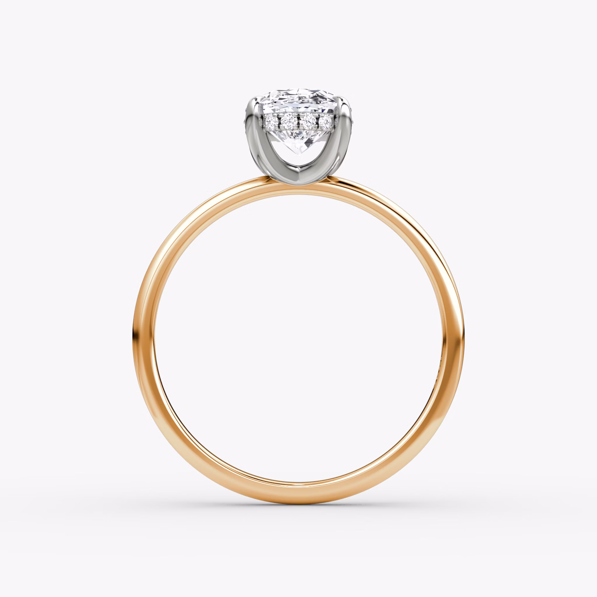 Anillo de compromiso Classic Hidden Halo | Oval | 14k | Oro rosa y platino | bandAccent: Simple | bandWidth: standard | prongStyle: Simple | diamondOrientation: vertical | caratWeight: other