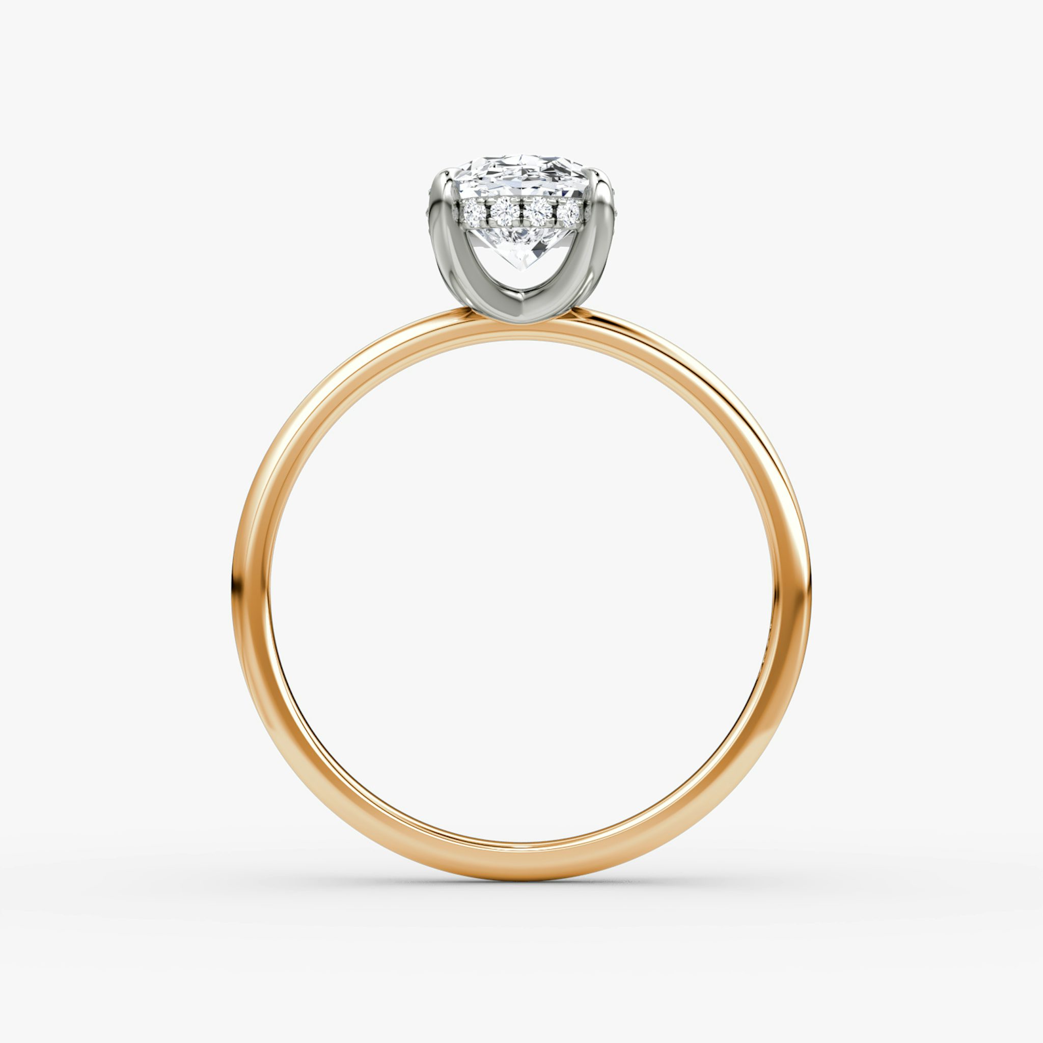 Anillo de compromiso Classic Hidden Halo | Oval | 14k | Oro rosa y platino | bandAccent: Simple | bandWidth: standard | prongStyle: Simple | diamondOrientation: vertical | caratWeight: other