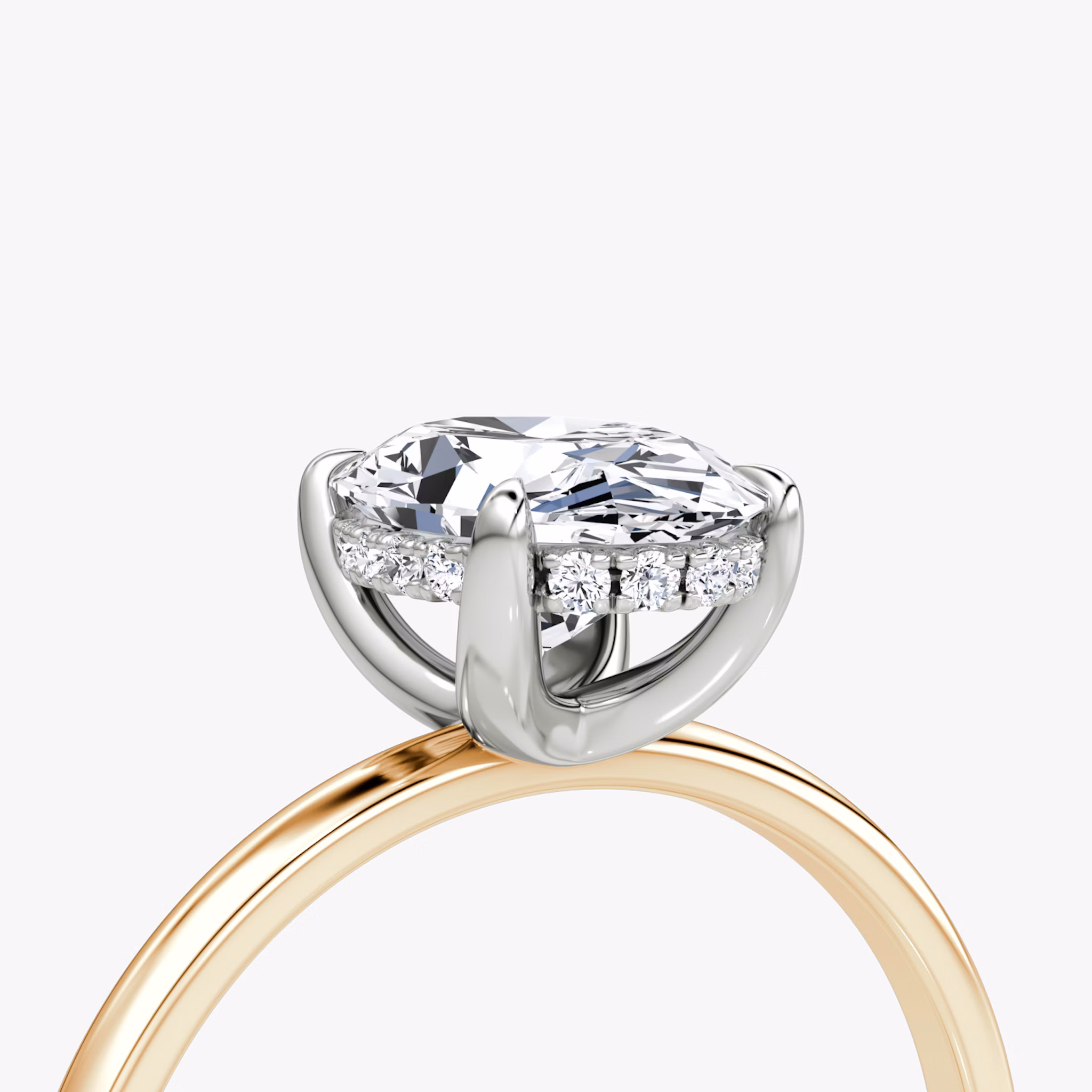 Anillo de compromiso Classic Hidden Halo | Oval | 14k | Oro rosa y platino | bandAccent: Simple | bandWidth: standard | prongStyle: Simple | diamondOrientation: vertical | caratWeight: other