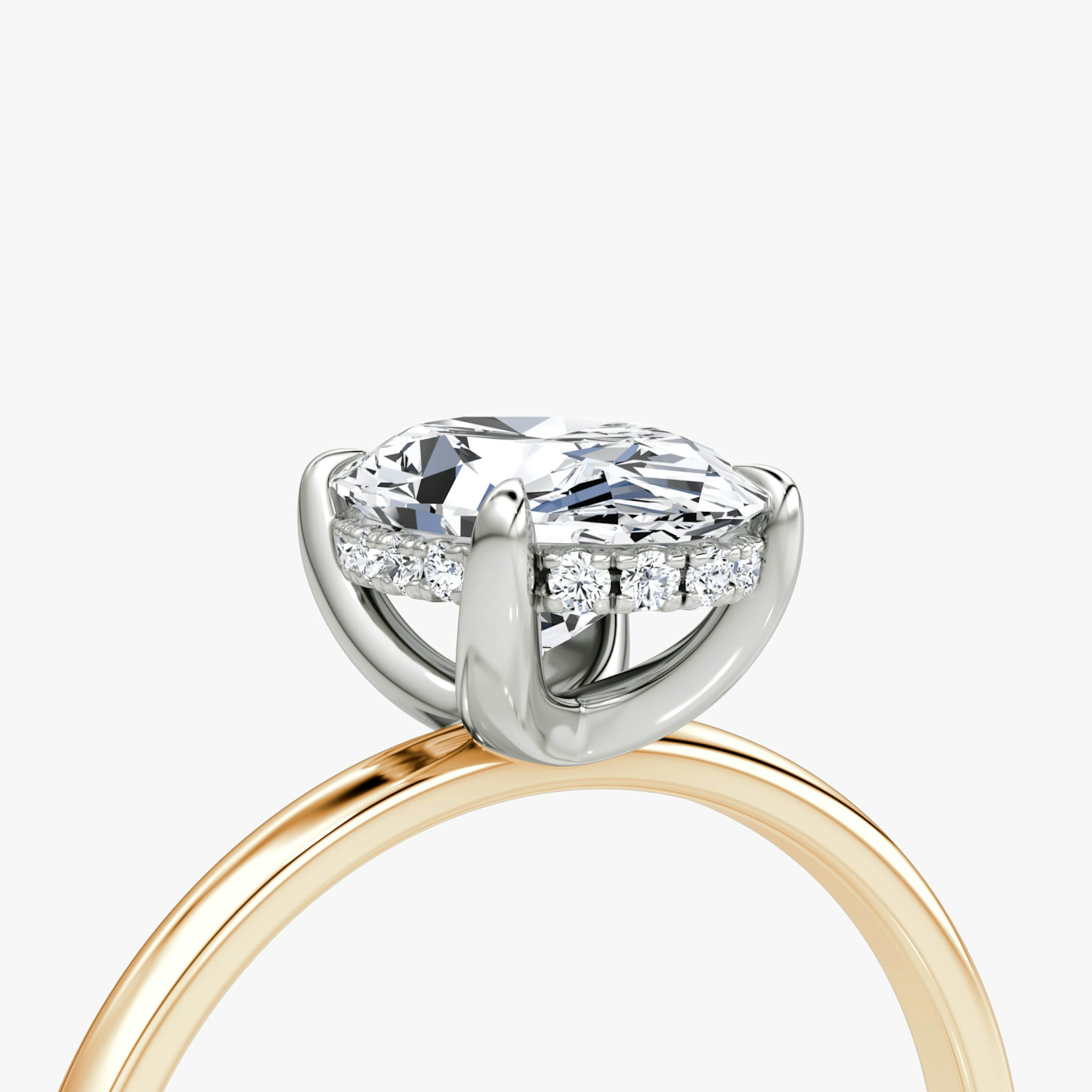 Anillo de compromiso Classic Hidden Halo | Oval | 14k | Oro rosa y platino | bandAccent: Simple | bandWidth: standard | prongStyle: Simple | diamondOrientation: vertical | caratWeight: other