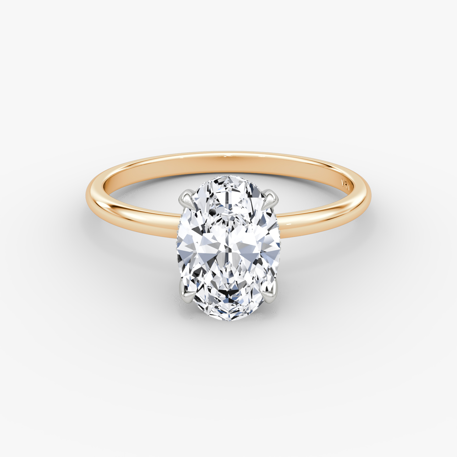 Anillo de compromiso Classic Hidden Halo | Oval | 14k | Oro rosa y platino | bandAccent: Simple | bandWidth: standard | prongStyle: Simple | diamondOrientation: vertical | caratWeight: other