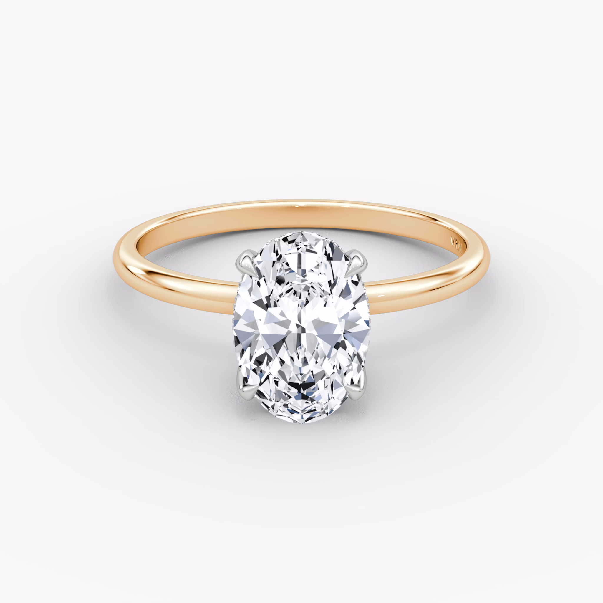 Anillo de compromiso Classic Hidden Halo | Oval | 14k | Oro rosa y platino | bandAccent: Simple | bandWidth: standard | prongStyle: Simple | diamondOrientation: vertical | caratWeight: other