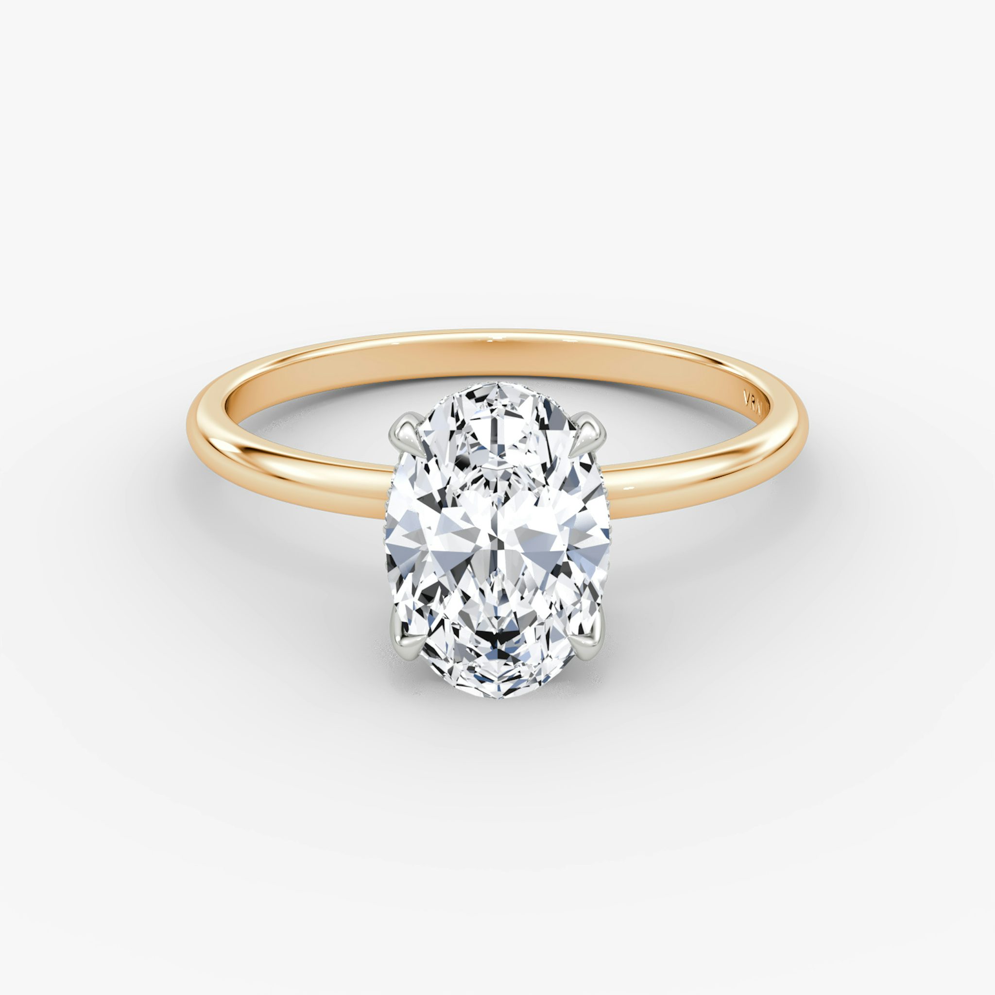 Anillo de compromiso Classic Hidden Halo | Oval | 14k | Oro rosa y platino | bandAccent: Simple | bandWidth: standard | prongStyle: Simple | diamondOrientation: vertical | caratWeight: other