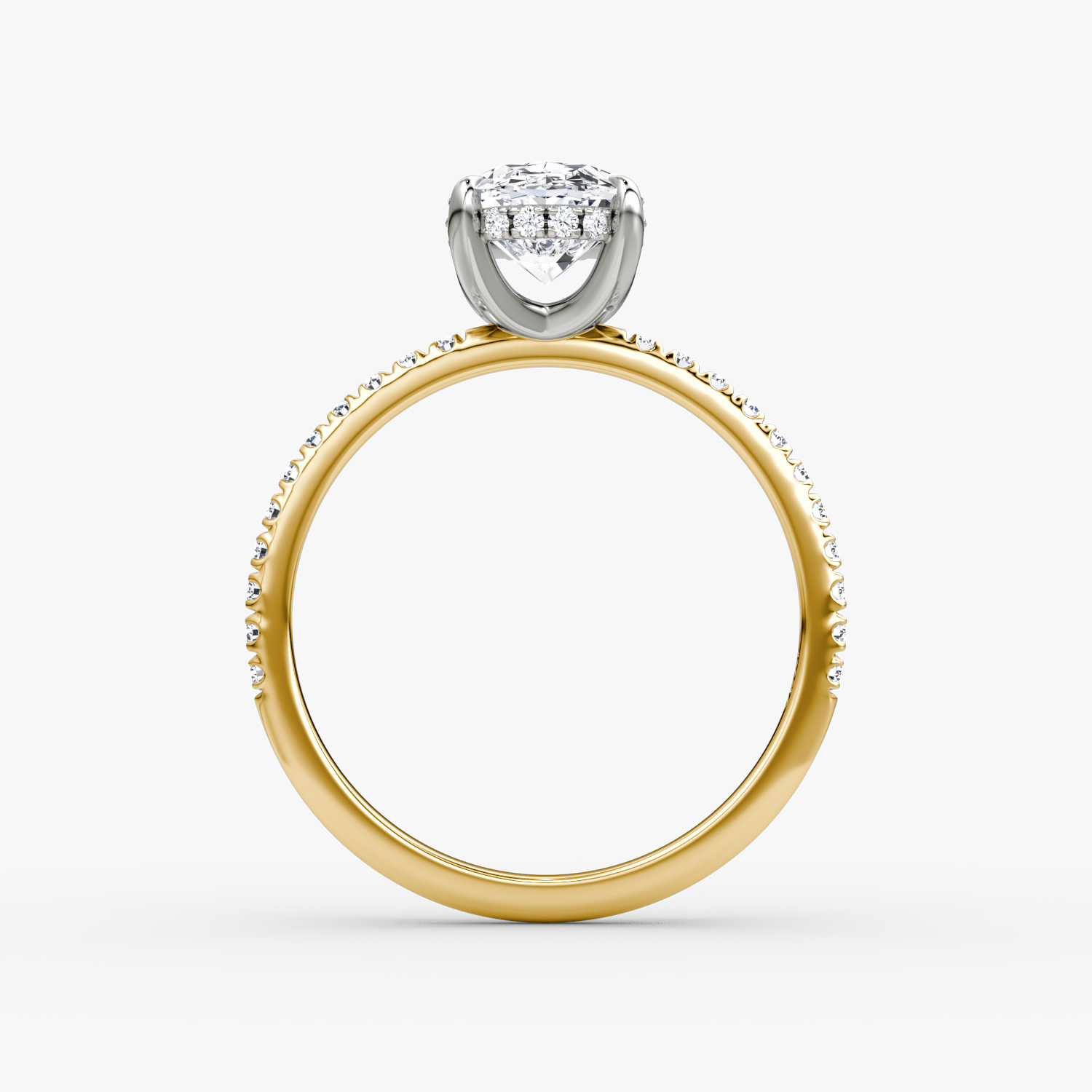 Anillo de compromiso Classic Hidden Halo | Oval | 18k | Oro amarillo y platino | bandAccent: Pavé | bandWidth: standard | prongStyle: Simple | diamondOrientation: vertical | caratWeight: other