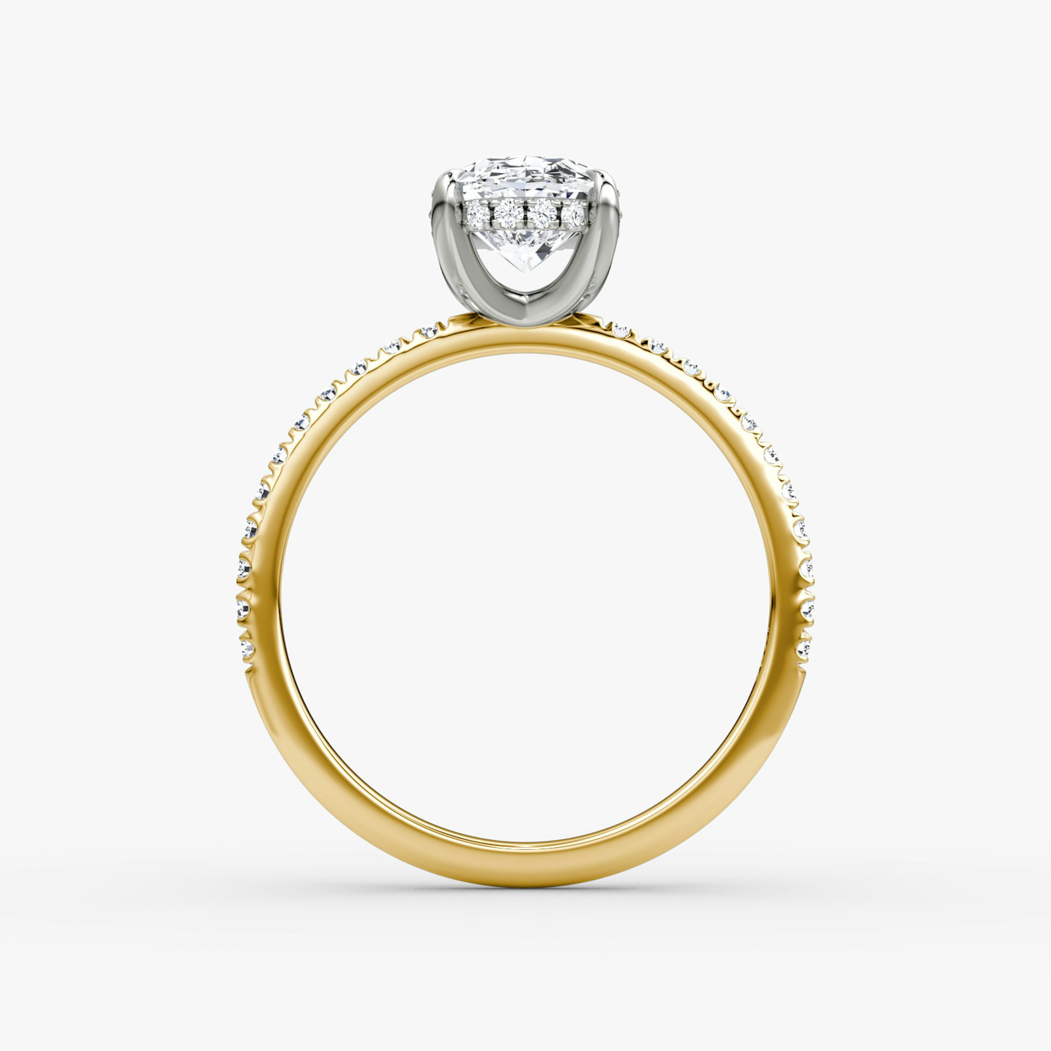 Anillo de compromiso Classic Hidden Halo | Oval | 18k | Oro amarillo y platino | bandAccent: Pavé | bandWidth: standard | prongStyle: Simple | diamondOrientation: vertical | caratWeight: other