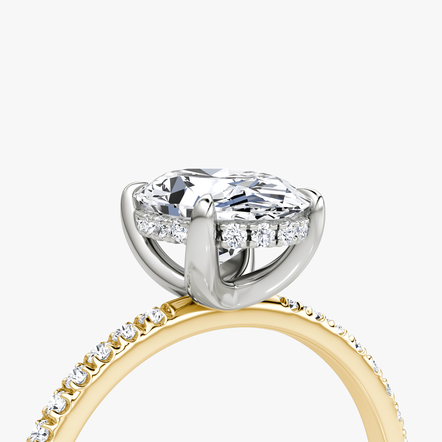 Anillo de compromiso Classic Hidden Halo | Oval | 18k | Oro amarillo y platino | bandAccent: Pavé | bandWidth: standard | prongStyle: Simple | diamondOrientation: vertical | caratWeight: other