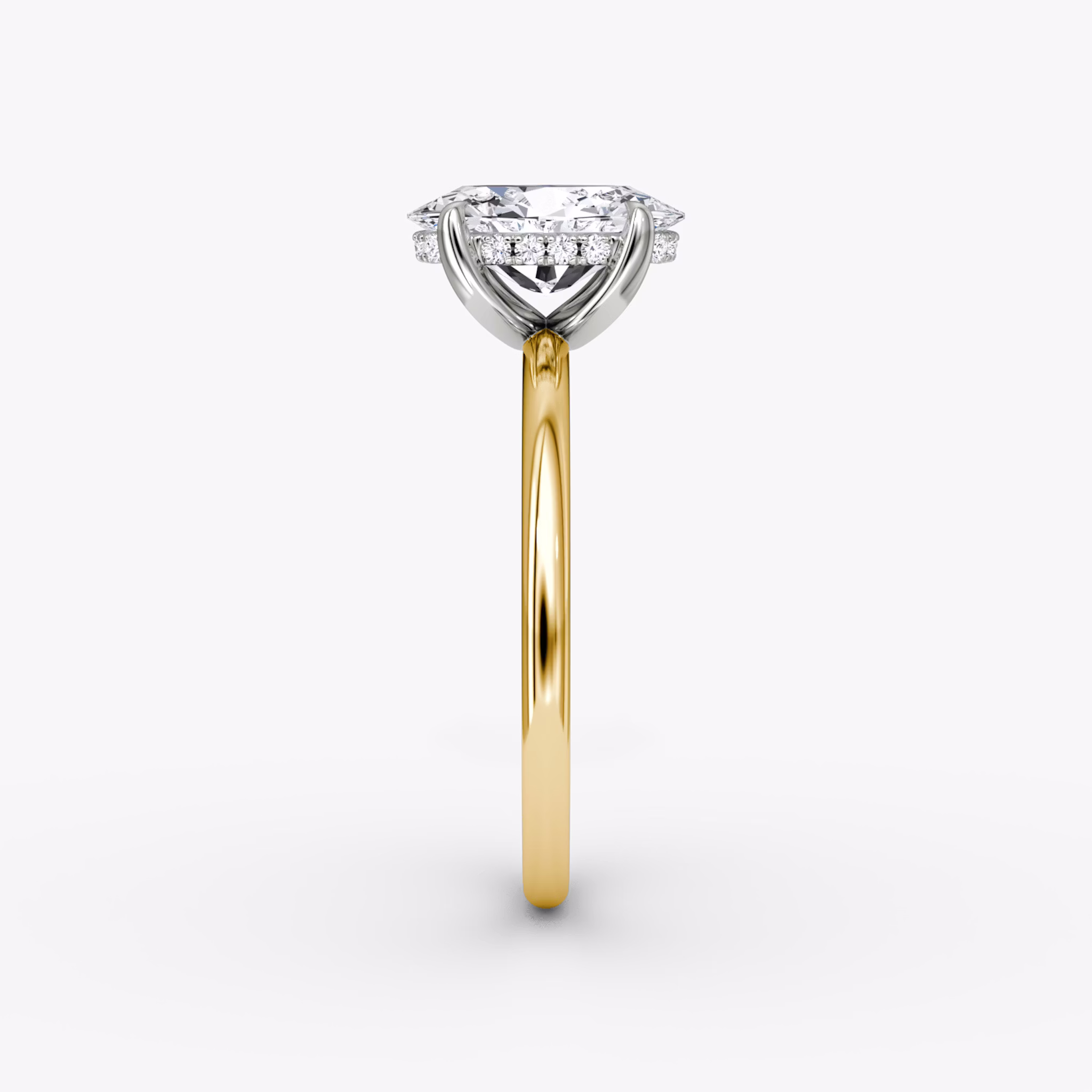 The Classic Hidden Halo | Oval | 18k | Yellow Gold and Platinum | bandAccent: Plain | bandWidth: standard | prongStyle: Plain | diamondOrientation: vertical | caratWeight: other