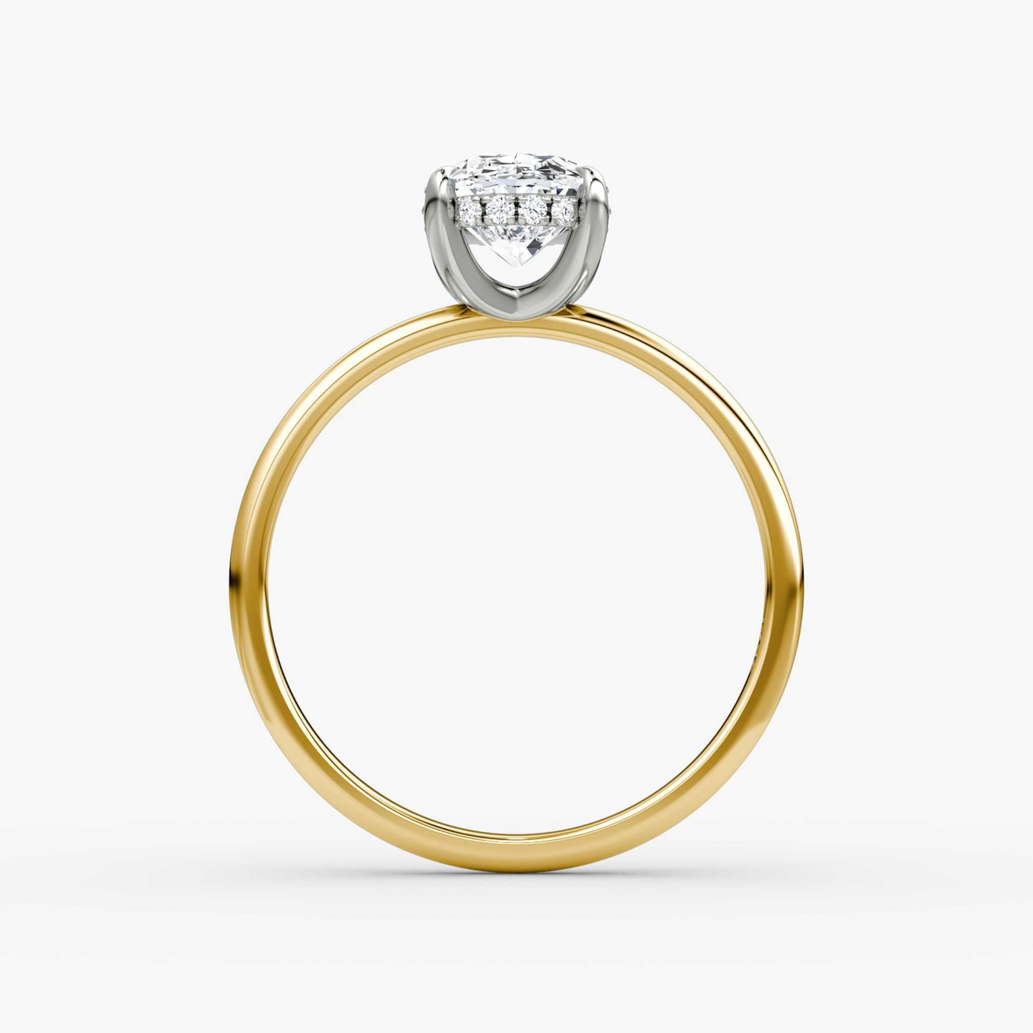 The Classic Hidden Halo | Oval | 18k | Yellow Gold and Platinum | bandAccent: Plain | bandWidth: standard | prongStyle: Plain | diamondOrientation: vertical | caratWeight: other