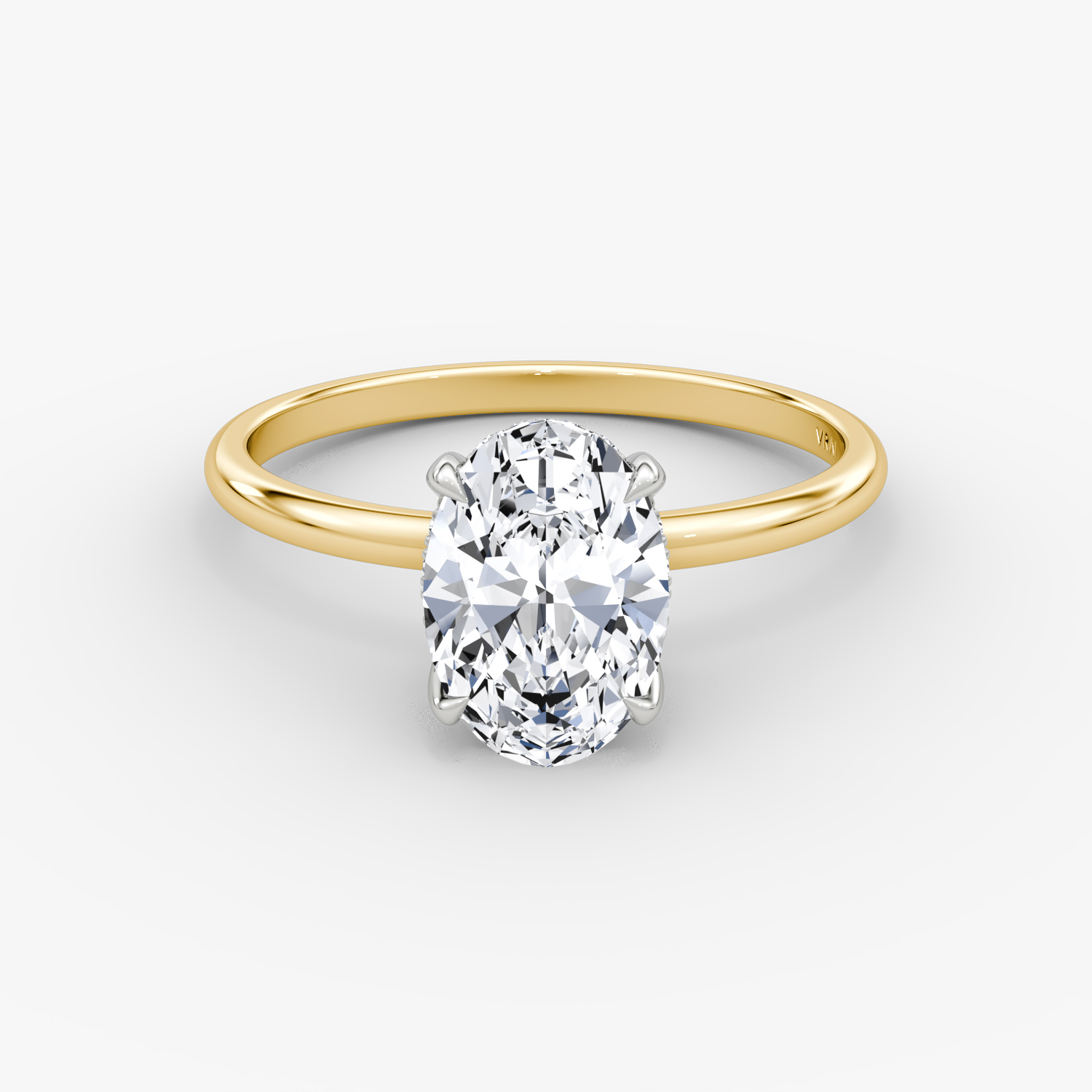 The Classic Hidden Halo | Oval | 18k | Yellow Gold and Platinum | bandAccent: Plain | bandWidth: standard | prongStyle: Plain | diamondOrientation: vertical | caratWeight: other