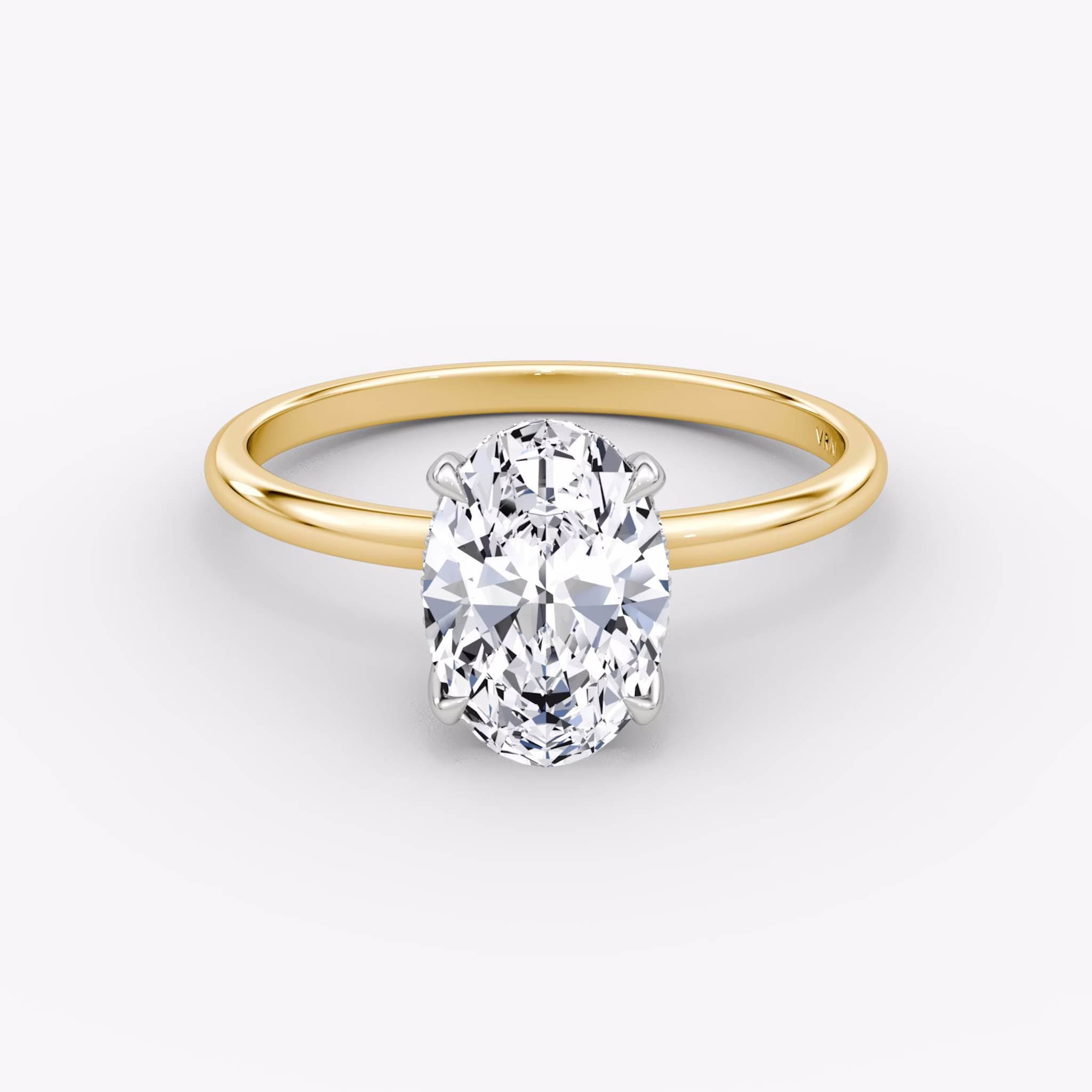 The Classic Hidden Halo | Oval | 18k | Yellow Gold and Platinum | bandAccent: Plain | bandWidth: standard | prongStyle: Plain | diamondOrientation: vertical | caratWeight: other