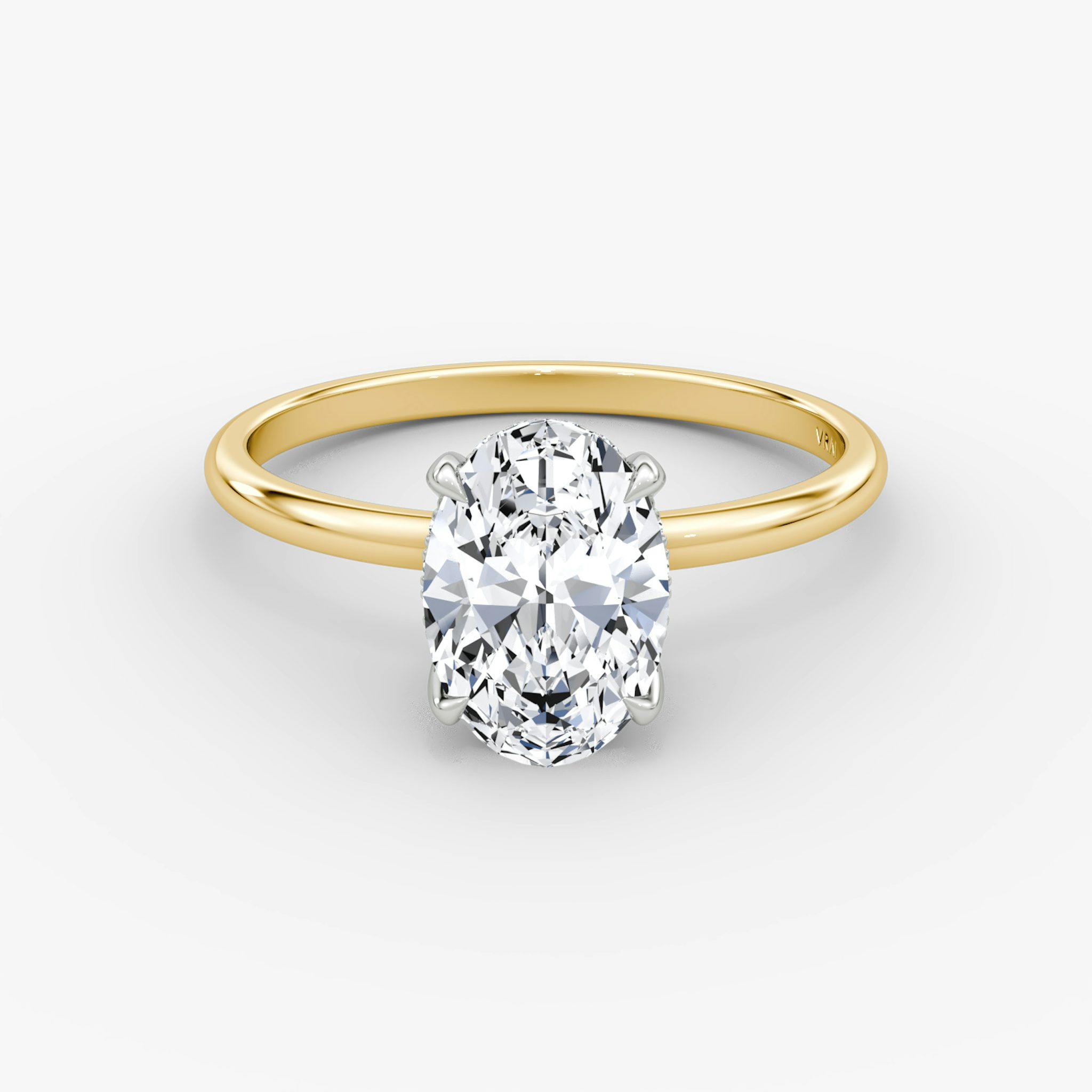 The Classic Hidden Halo | Oval | 18k | Yellow Gold and Platinum | bandAccent: Plain | bandWidth: standard | prongStyle: Plain | diamondOrientation: vertical | caratWeight: other