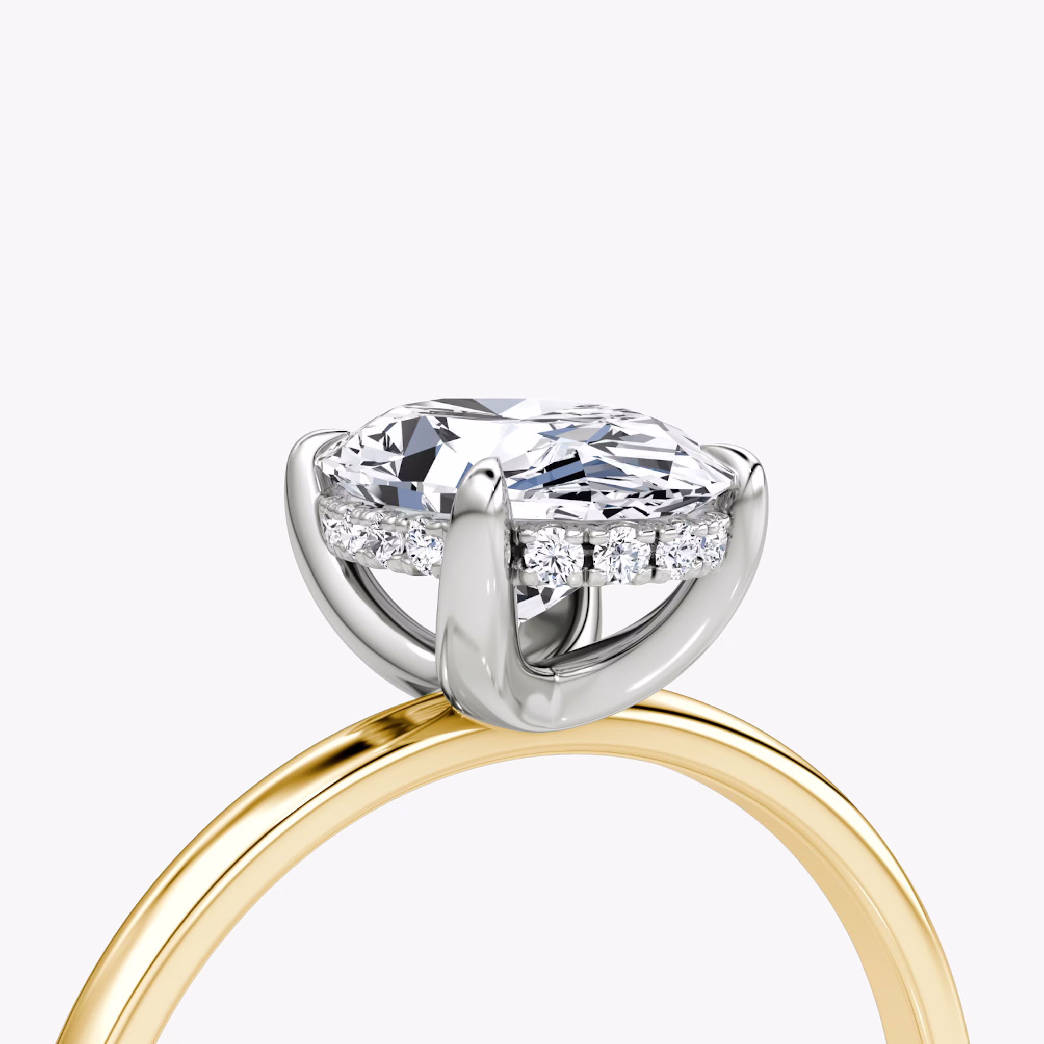 The Classic Hidden Halo | Oval | 18k | Yellow Gold and Platinum | bandAccent: Plain | bandWidth: standard | prongStyle: Plain | diamondOrientation: vertical | caratWeight: other