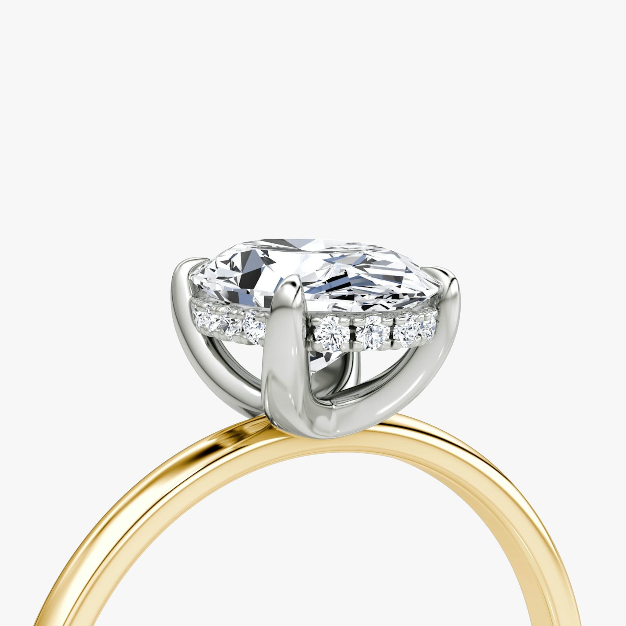 The Classic Hidden Halo | Oval | 18k | Yellow Gold and Platinum | bandAccent: Plain | bandWidth: standard | prongStyle: Plain | diamondOrientation: vertical | caratWeight: other