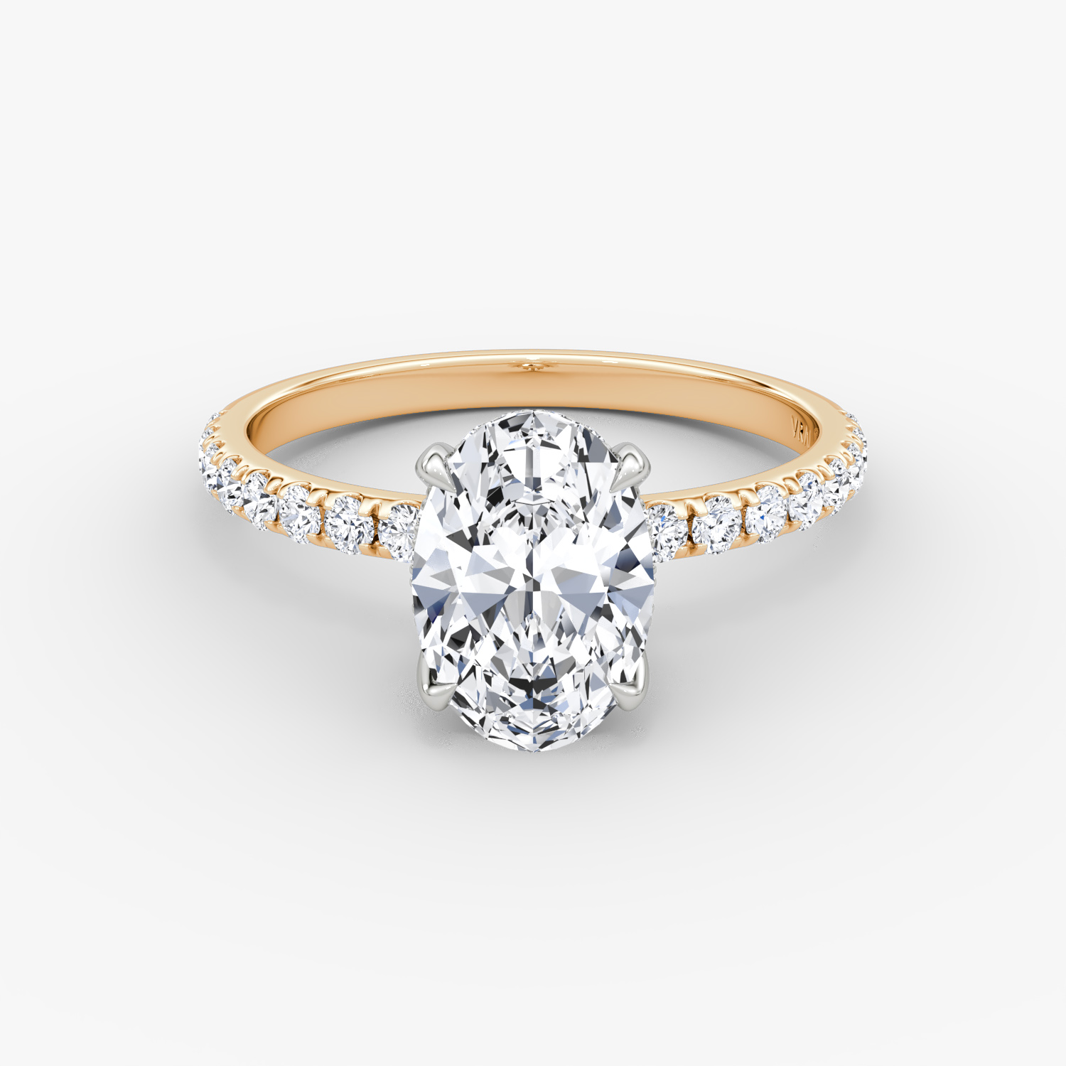 Anillo de compromiso Classic Hidden Halo | Oval | 14k | Oro rosa y platino | bandAccent: Pavé | bandWidth: large | prongStyle: Simple | diamondOrientation: vertical | caratWeight: other