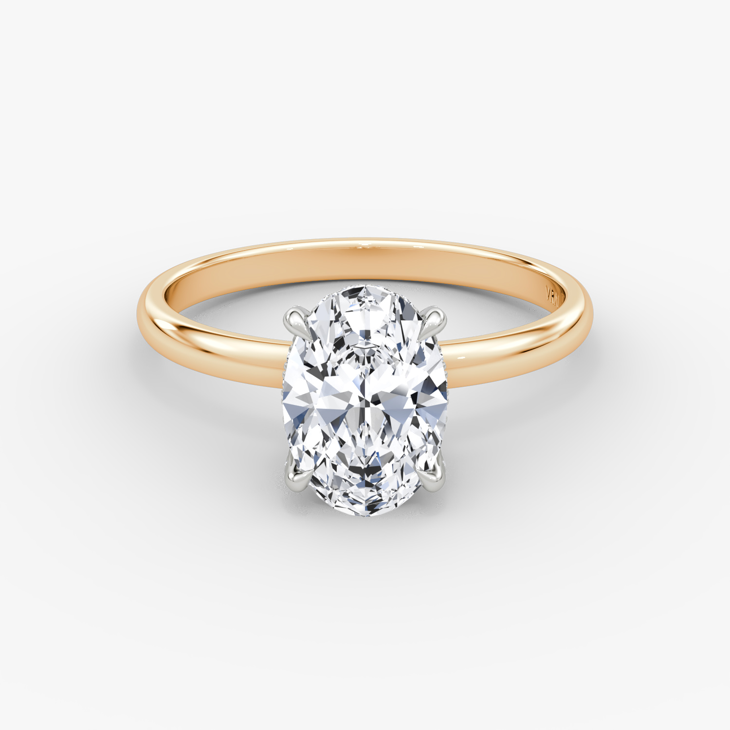 Anillo de compromiso Classic Hidden Halo | Oval | 14k | Oro rosa y platino | bandAccent: Simple | bandWidth: large | prongStyle: Pavé | diamondOrientation: vertical | caratWeight: other